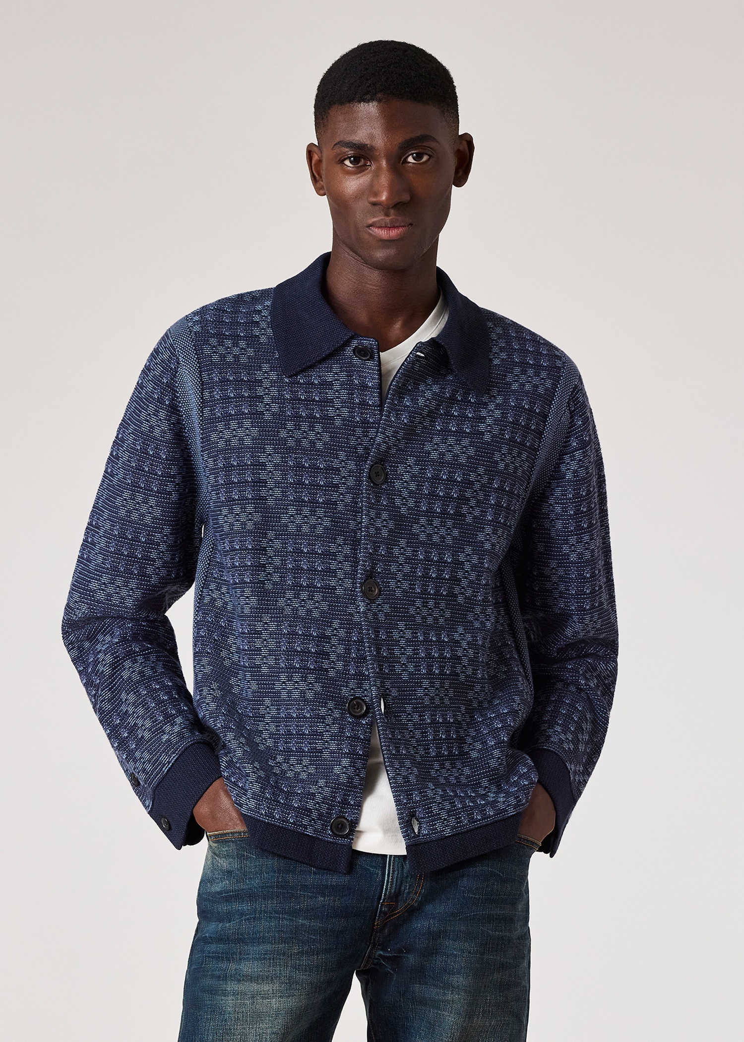 Navy Geo Cotton Cardigan - 3
