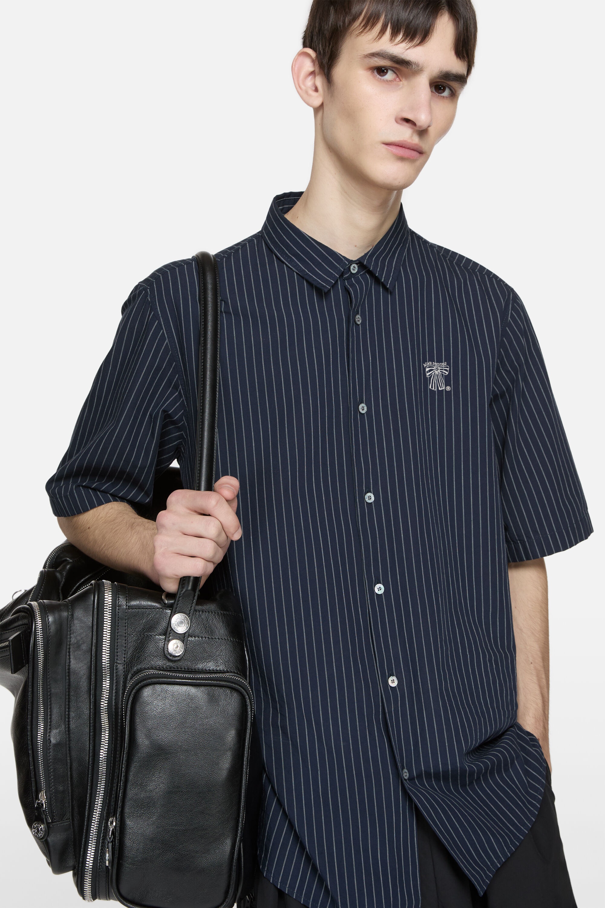 Stripe button-up shirt - Navy/white - 4