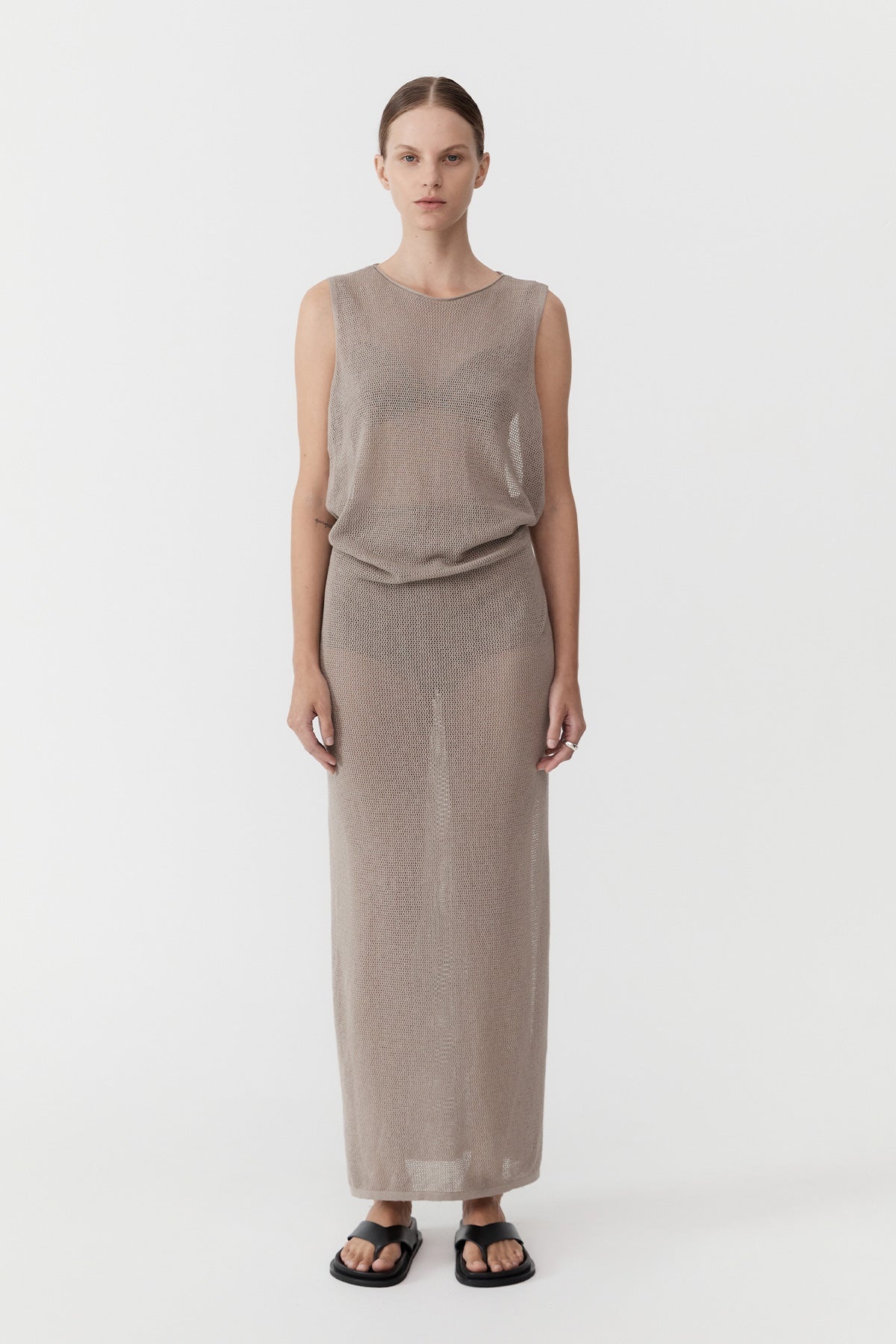 Mesh Tuck Back Maxi Dress - Fog - 2