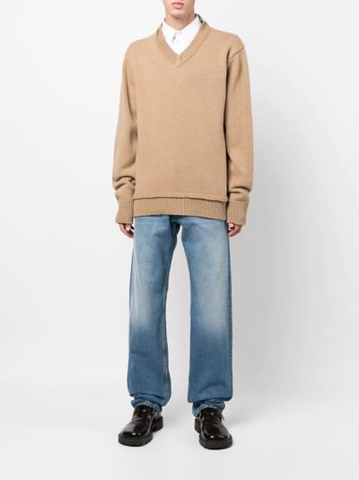 Maison Margiela elbow-patch V-neck jumper outlook