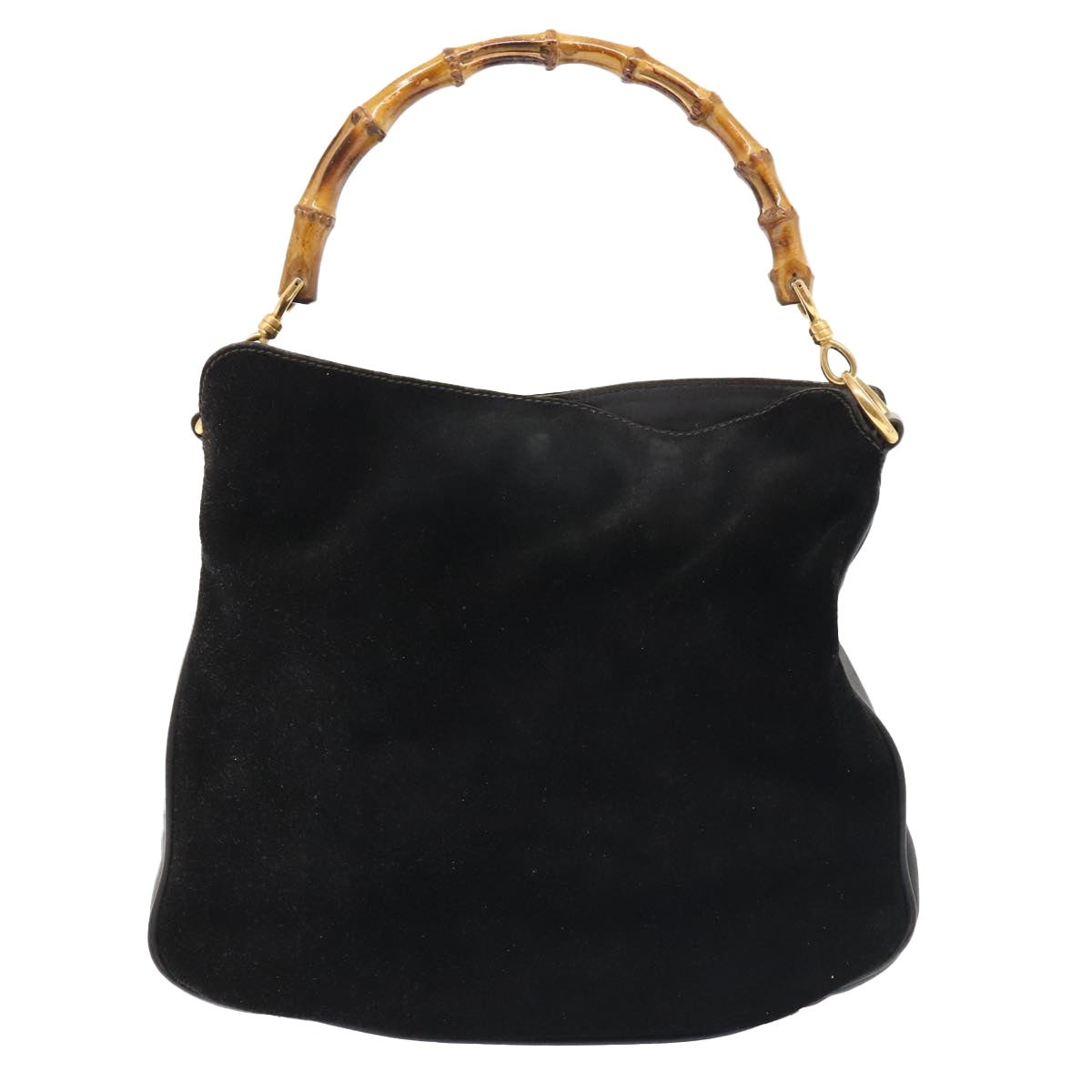 GUCCI Bamboo Hand Bag Suede Leather Black Gold 001 1638 001 1638 - 2