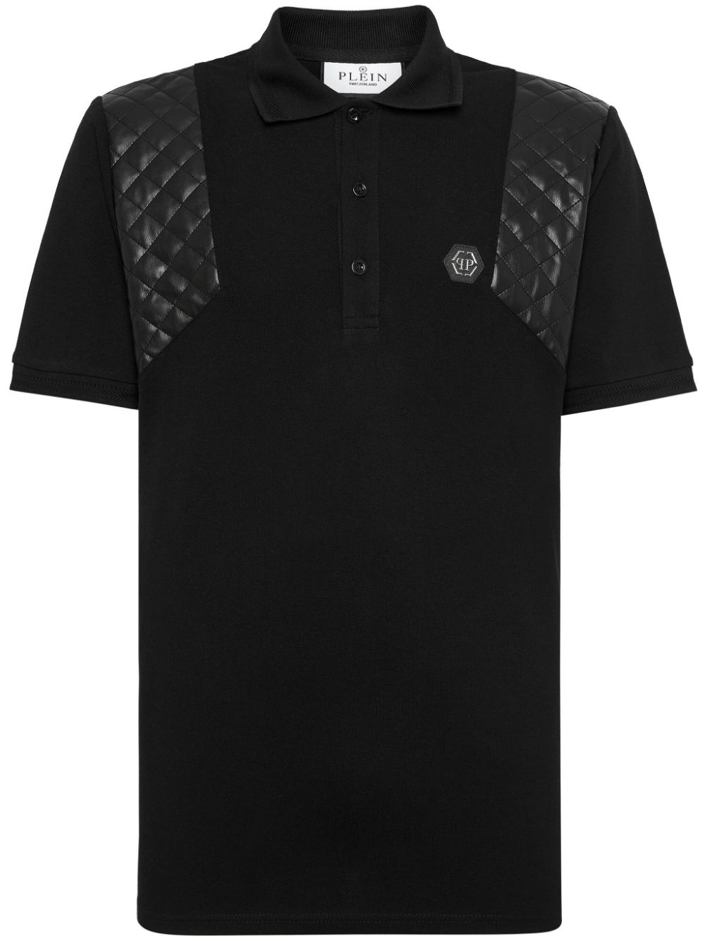 quilted-panel cotton polo shirt - 1