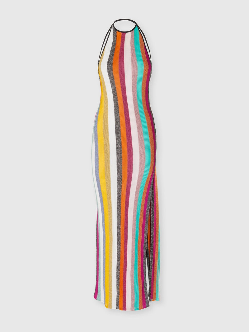 긴 드레스 에 striped ribbed 니트 lamé 1