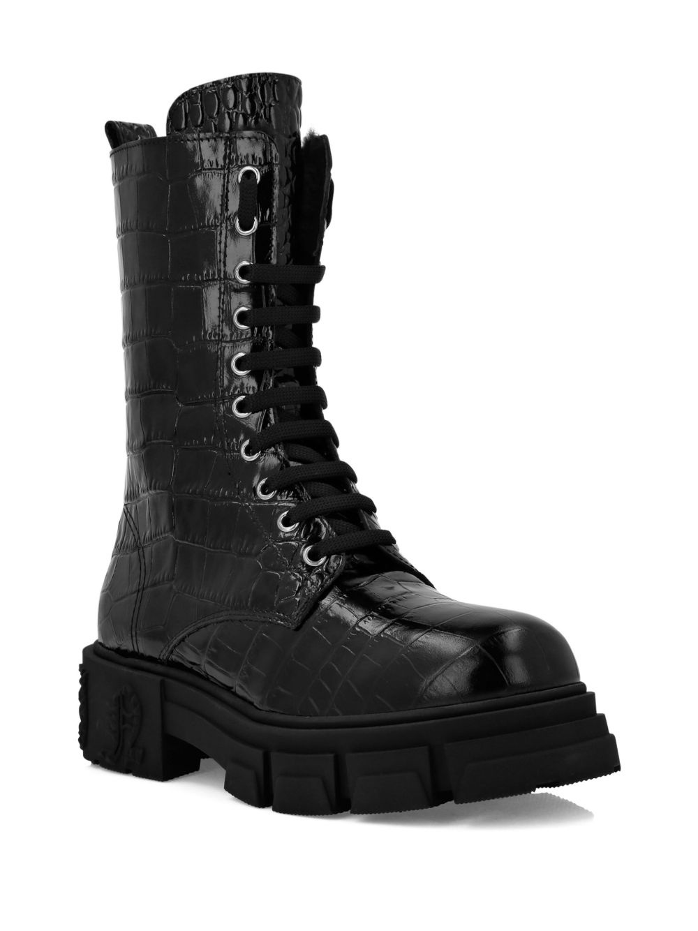 croc-effect leather boots - 2