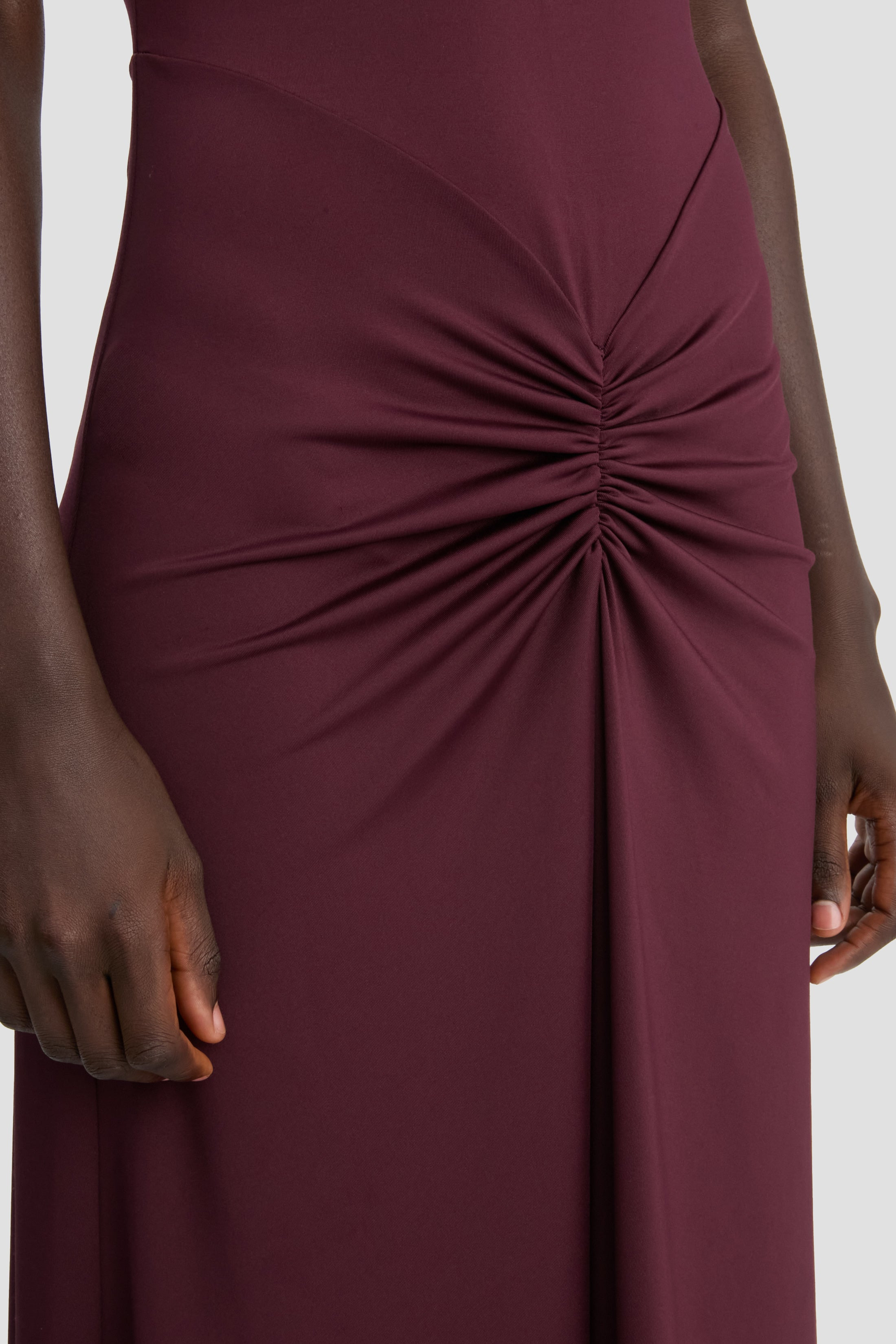 Gathered Waist T-Shirt Midi Dress In Merlot - 4