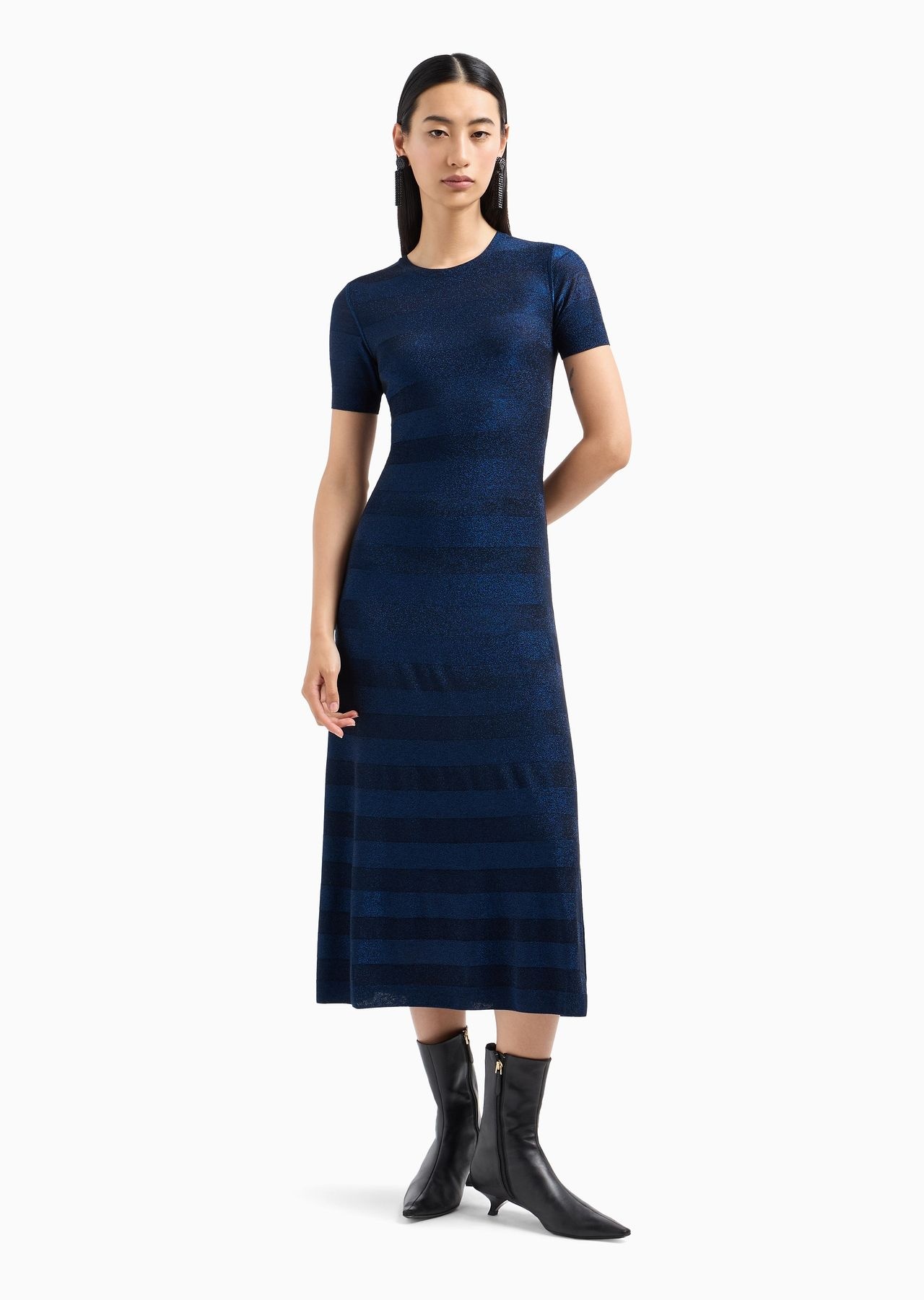 Seamless long dress in a viscose knit striped-effect knit and purl construction - 2