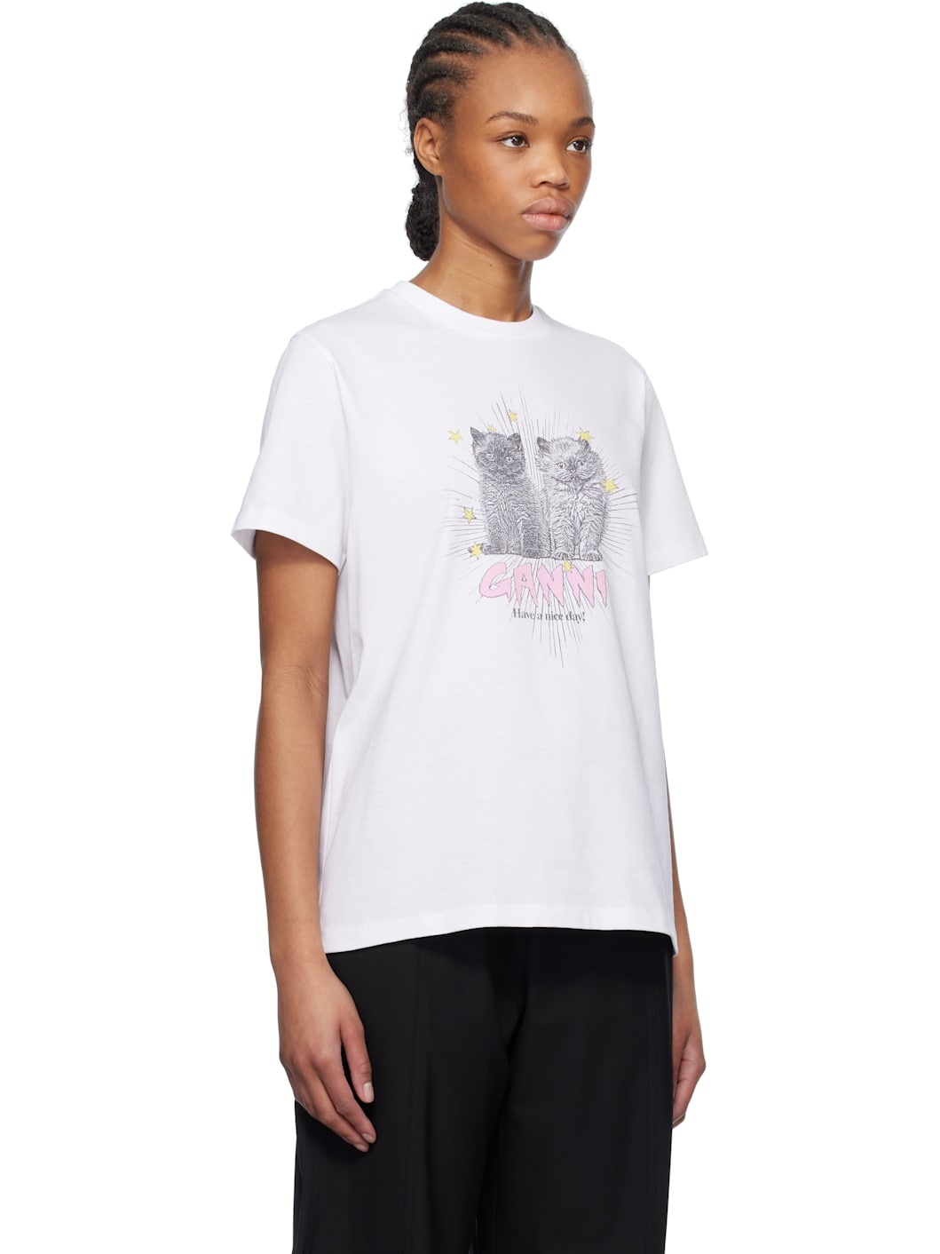 White Basic Jersey Kittens Relaxed T-shirt - 2