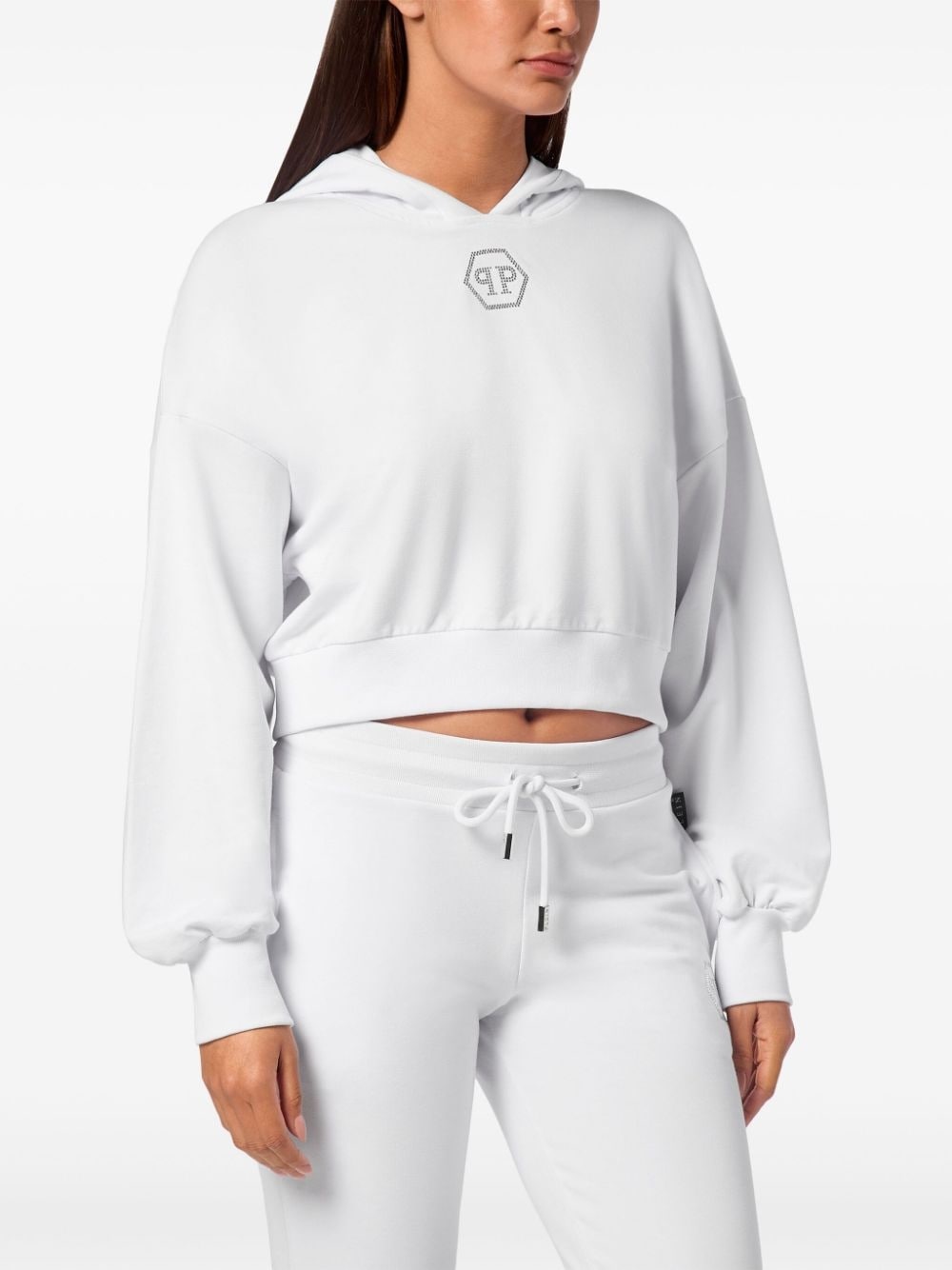 crystal-embellished cropped hoodie - 3