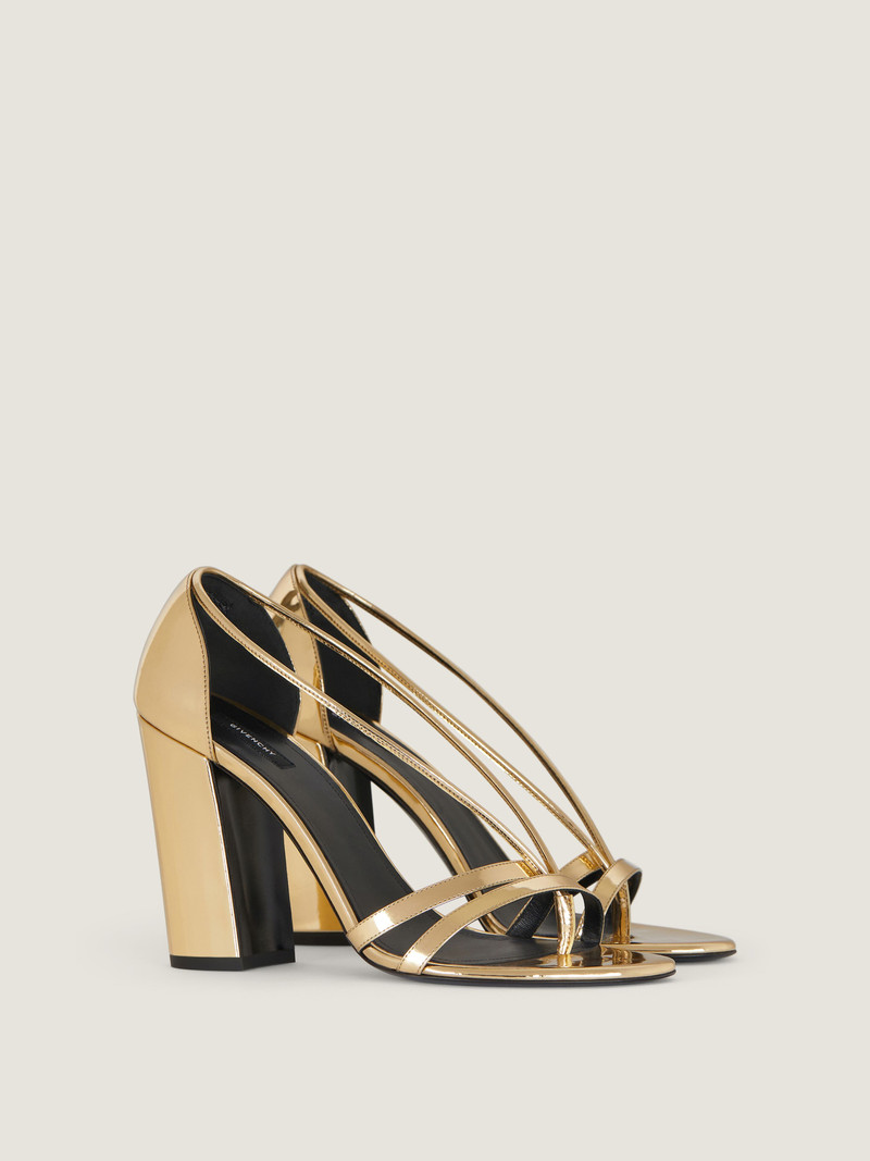BLOCK HEELED SANDALS IN MIRROR EFFECT LEATHER 1