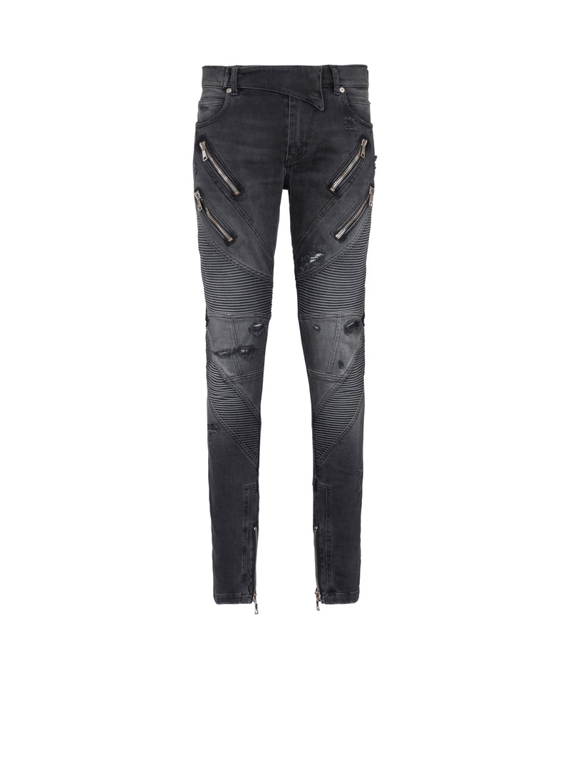 Biker jeans in faded denim - 1