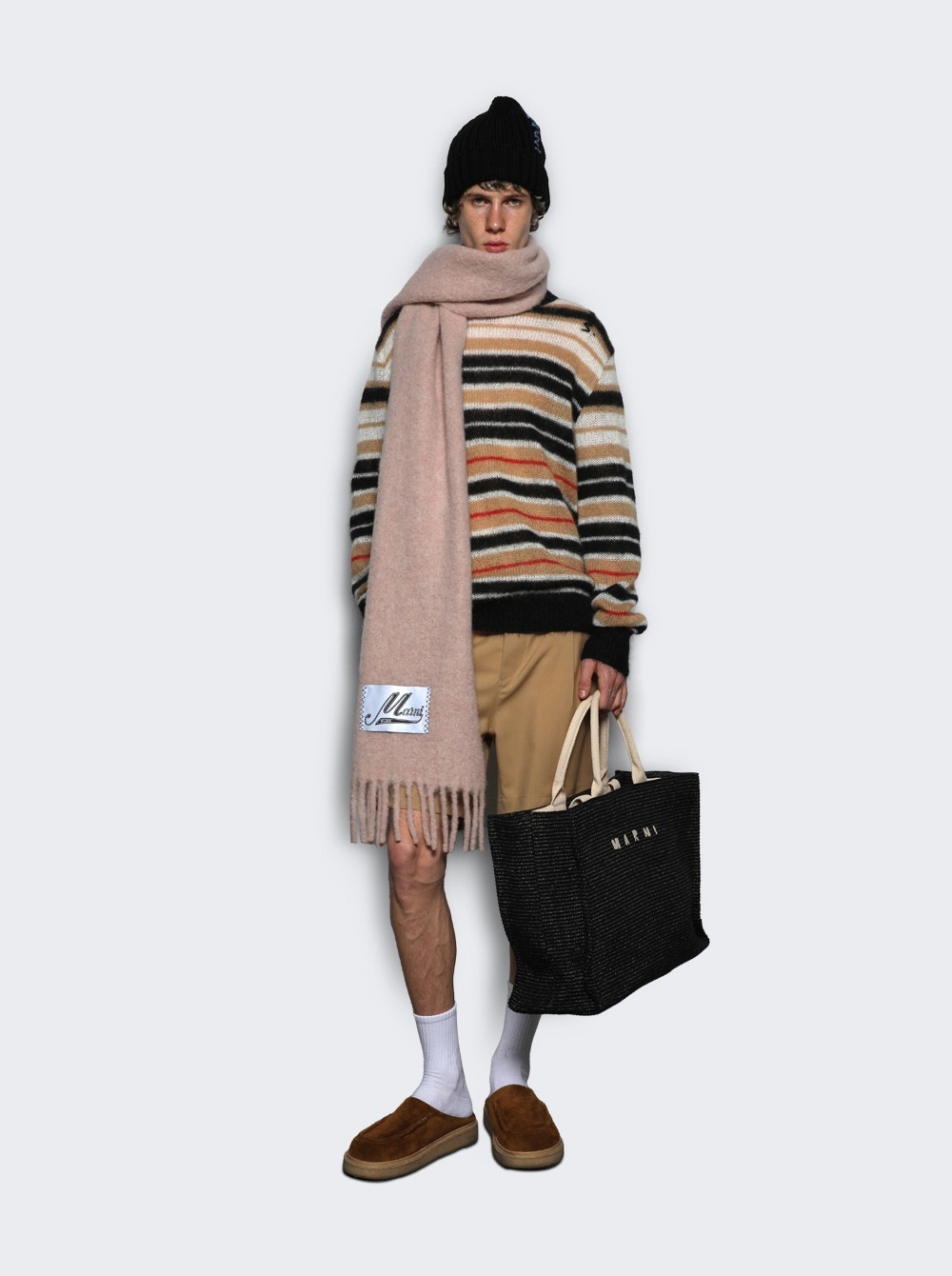 Striped Brushed Mohair Sweater Beige And Black - 2