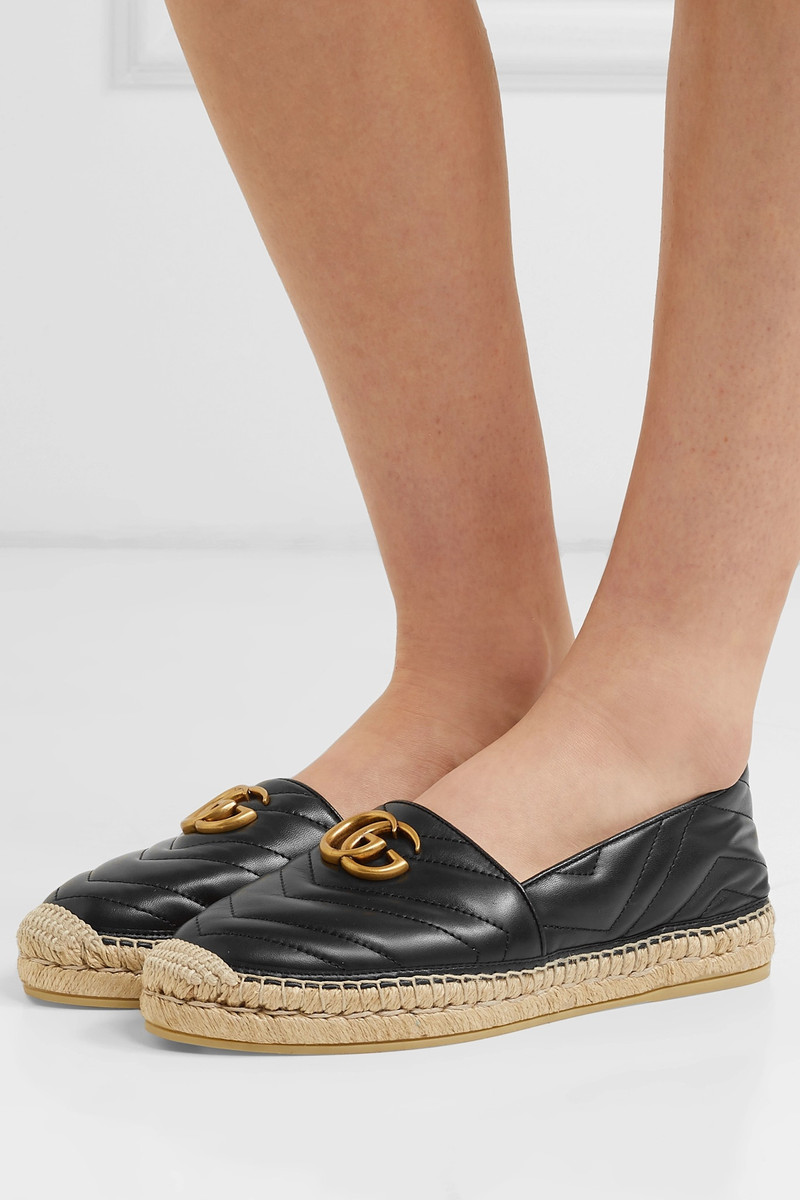 GUCCI Logo-embellished quilted leather espadrilles outlook
