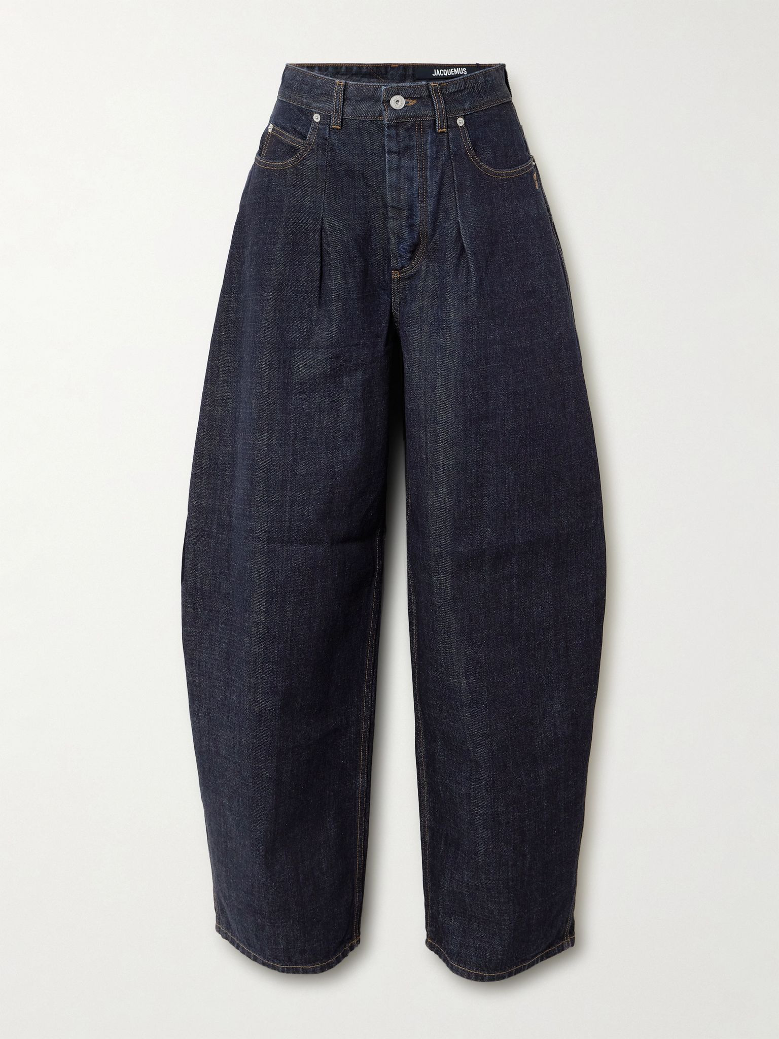 The Ovalo de-Nîmes pleated high-rise barrel-leg jeans Dark denim - 1