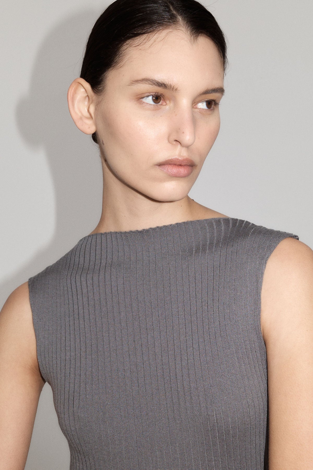 Cut Away Knit Dress - Stone Grey - 4