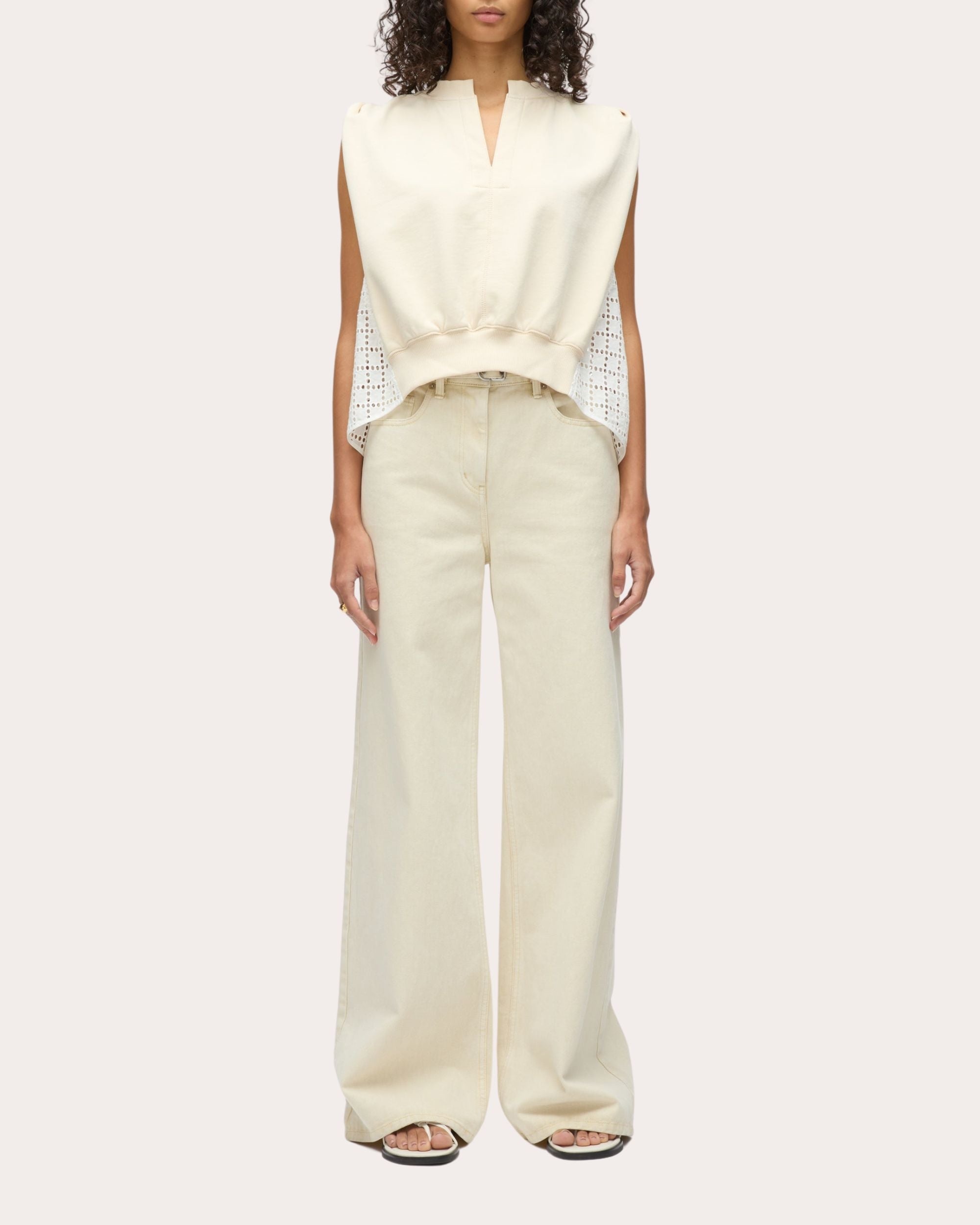 French Terry Broderie Anglaise Sleeveless Top - 4
