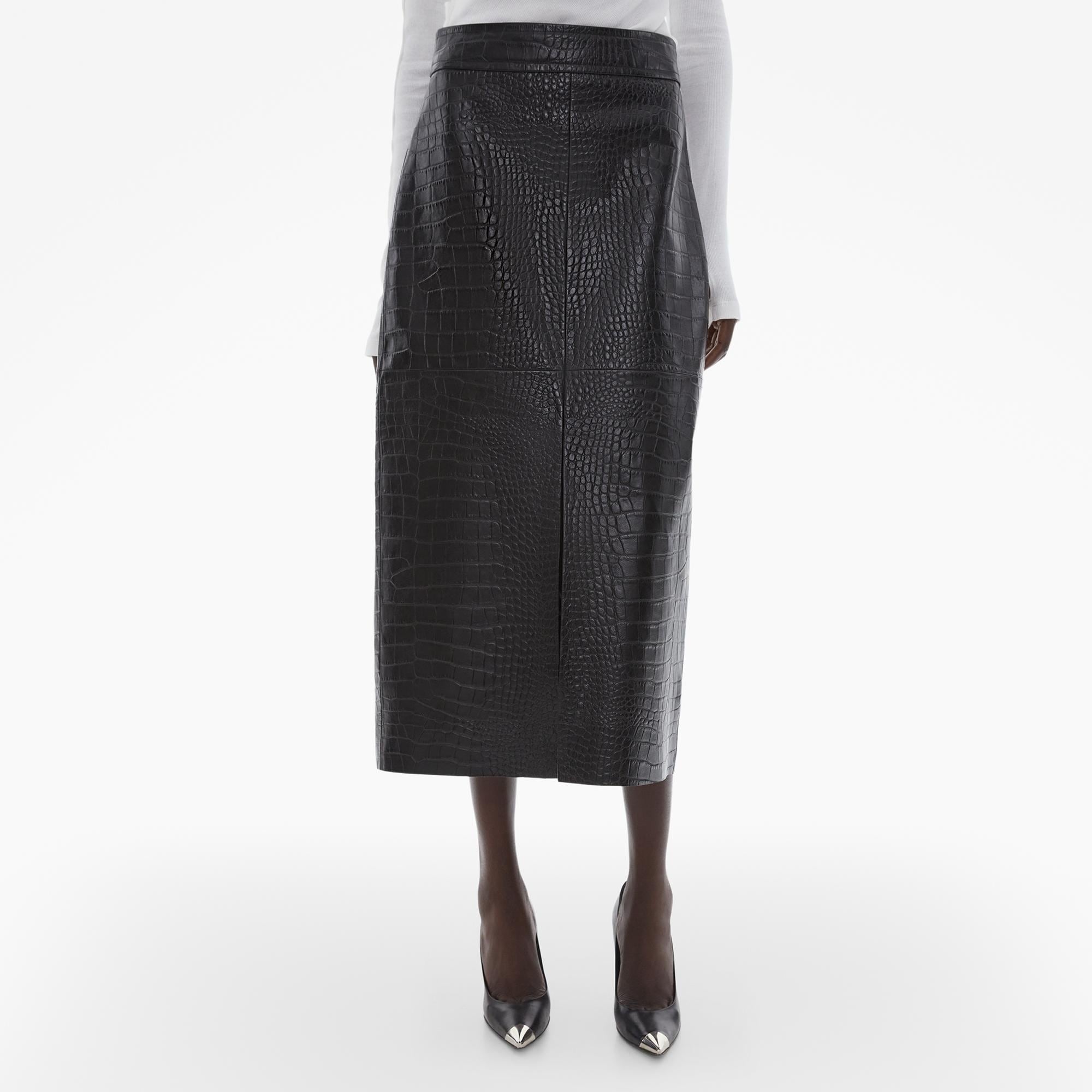 EMBOSSED LEATHER MIDI SKIRT - 3