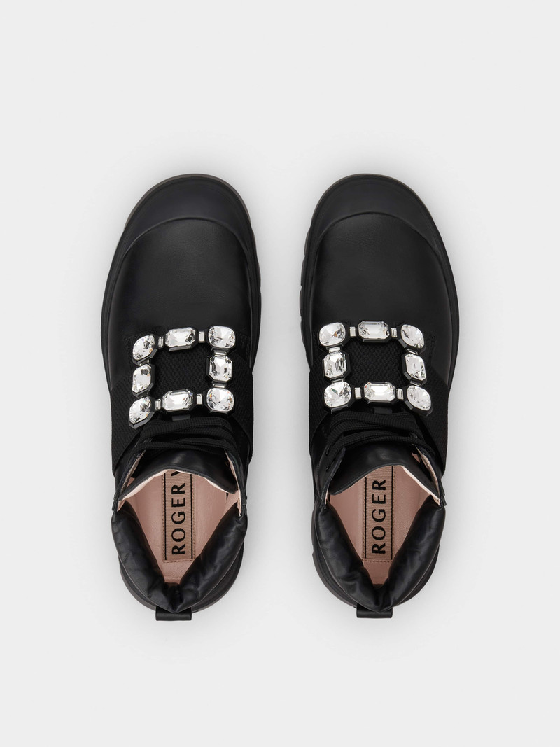 Walky Viv' Lace Up Strass Buckle Booties in Leather 4