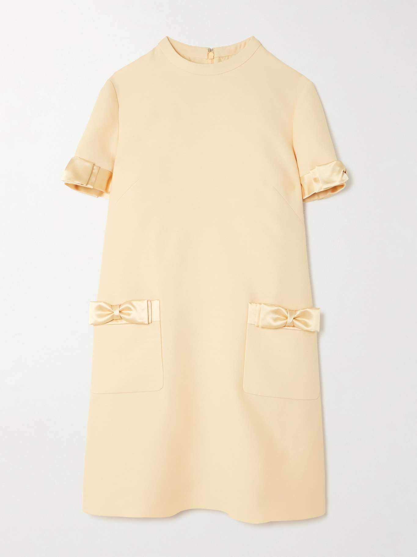 Bow-detailed satin-trimmed wool and silk-blend mini dress Cream - 1