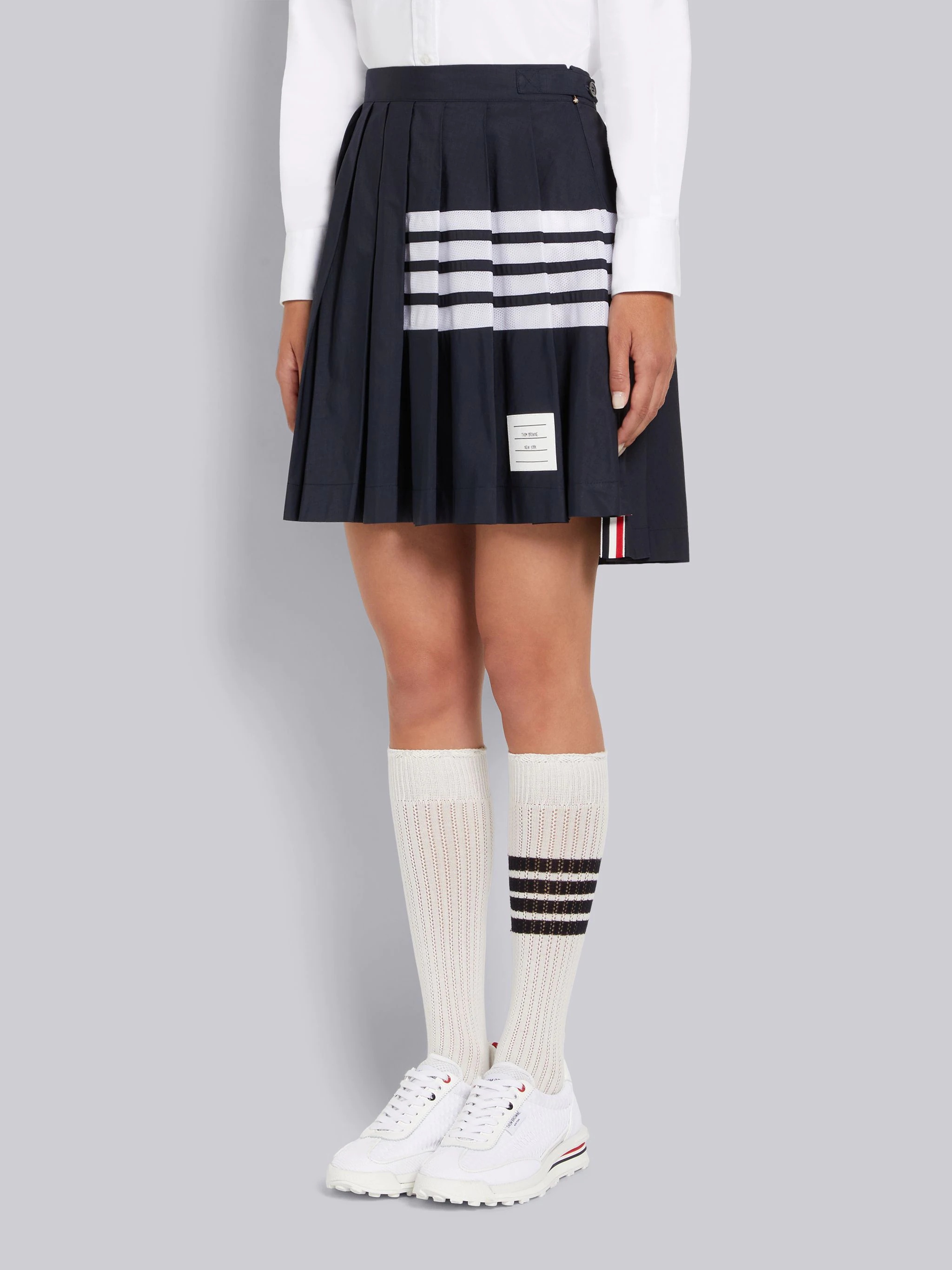 Navy Ripstop Mesh 4-Bar Dropped Back Pleated Mini Skirt - 2