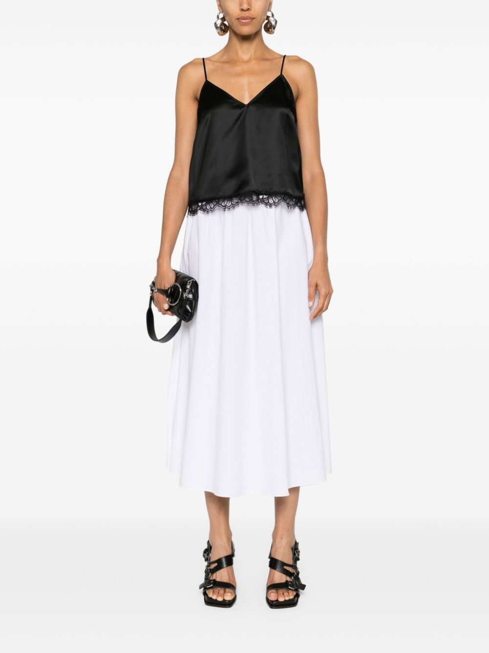 lace-trim satin crop top - 2