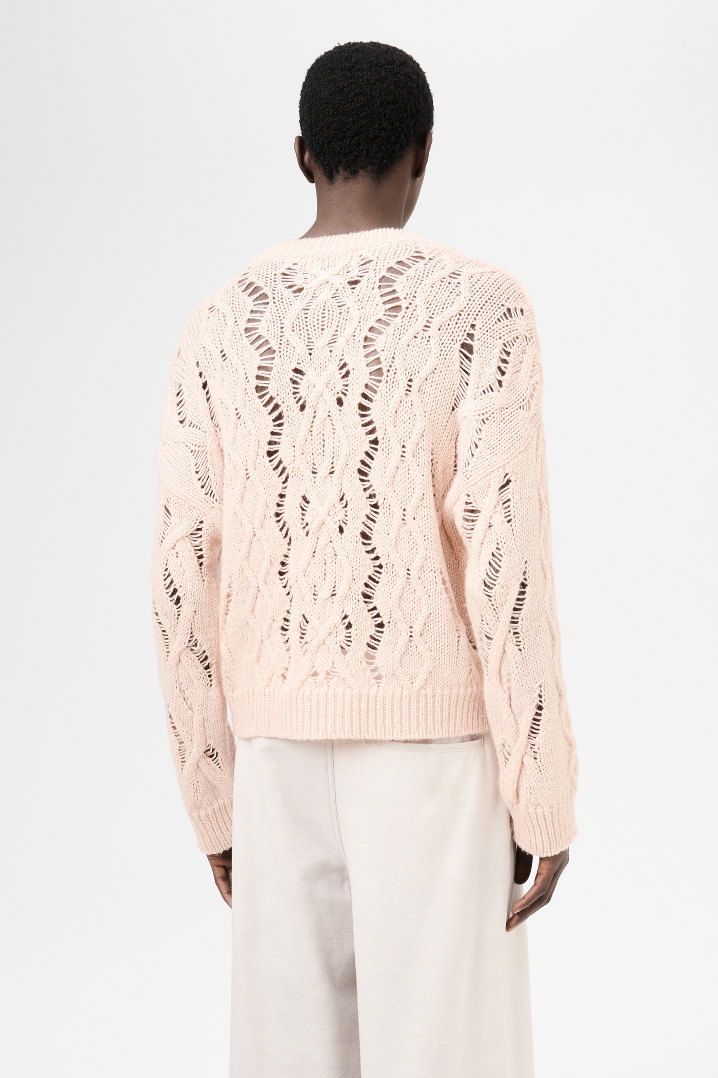 Cable Sonar Roundneck Delicate Pink Fisherman Wool - 6