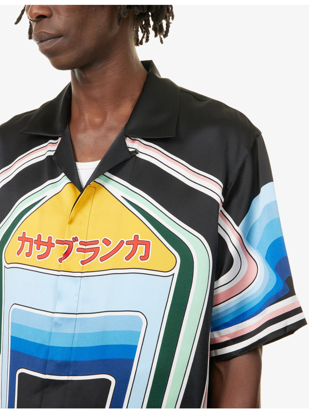 Cuban-Collar Graphic-Pattern Silk Shirt - 5