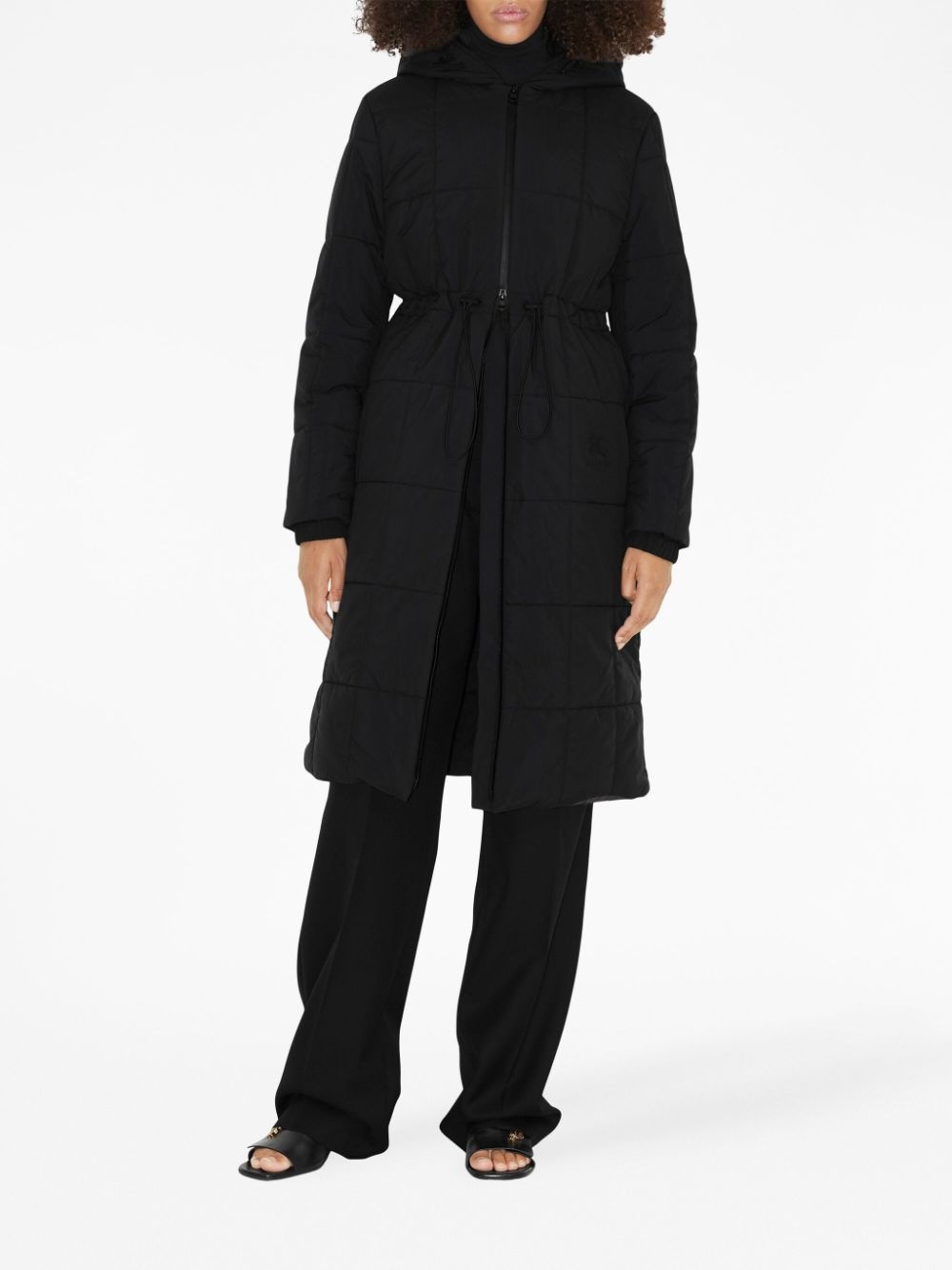 quilted hooded long-sleeve coat - 2
