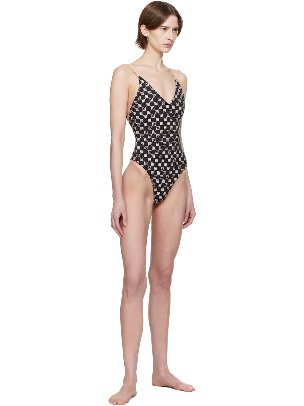SSENSE Exclusive Black & Beige Monogram One-Piece Swimsuit - 4