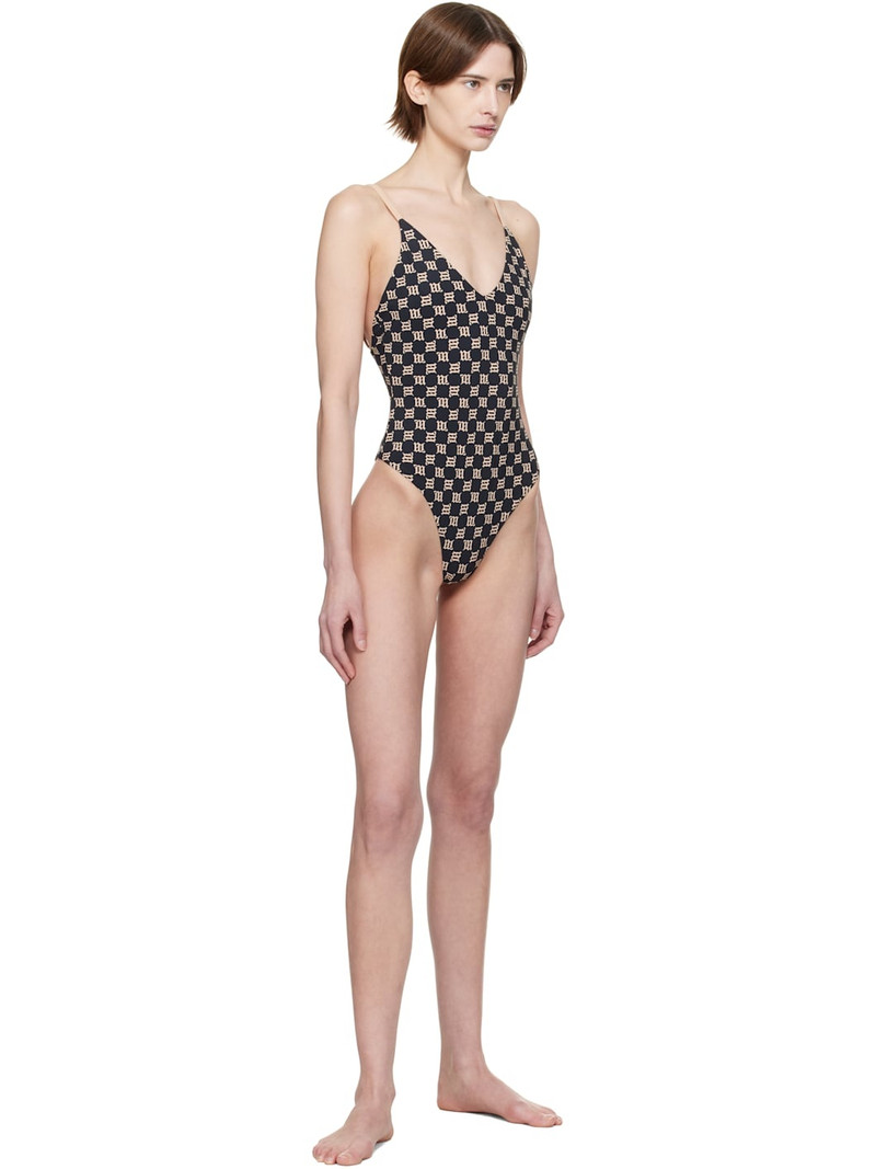 MISBHV SSENSE Exclusive Black & Beige Monogram One-Piece Swimsuit outlook