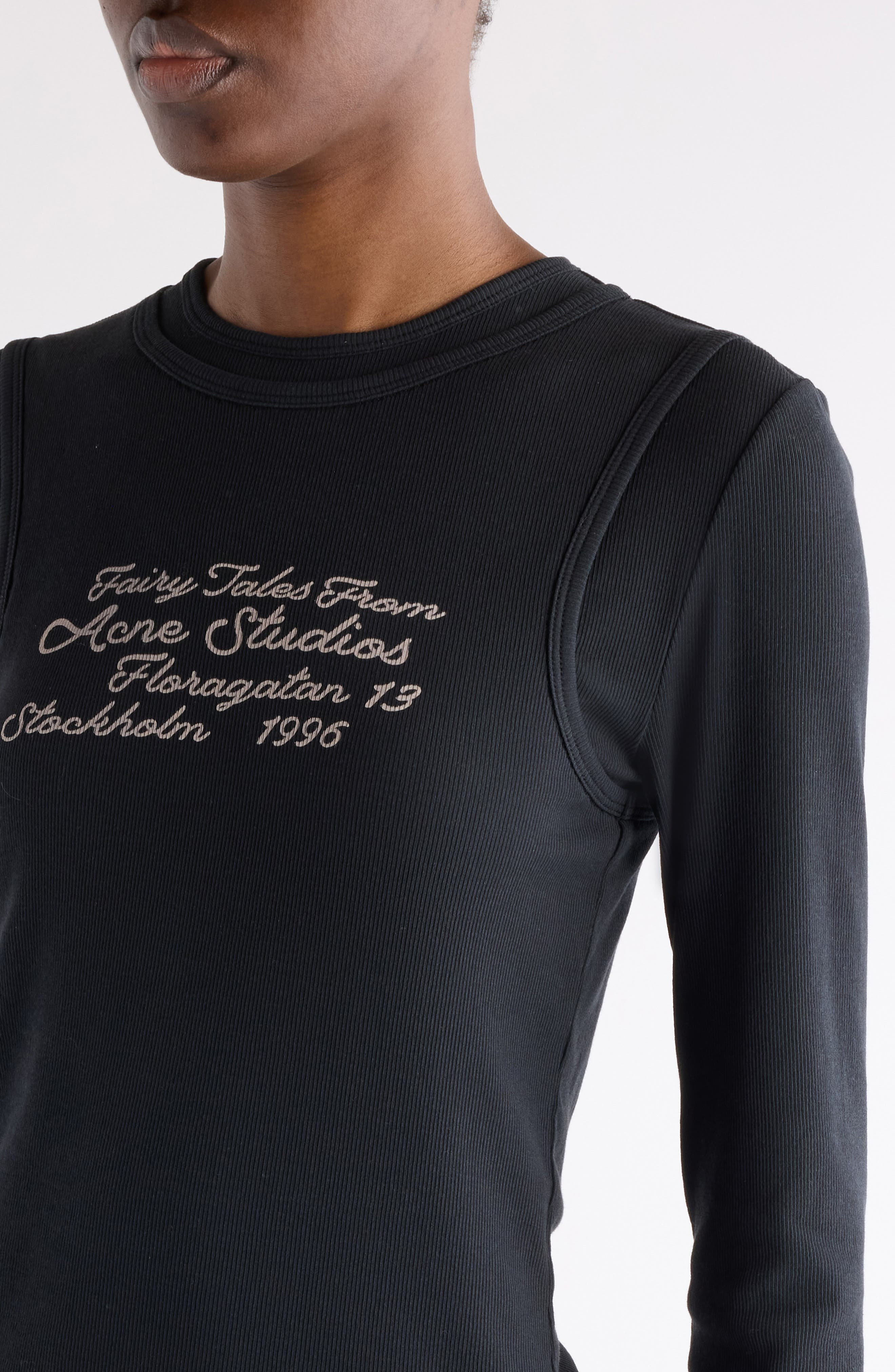 Acne Studios Elga Fairy Tale Layered Rib Top in Black at Nordstrom - 4