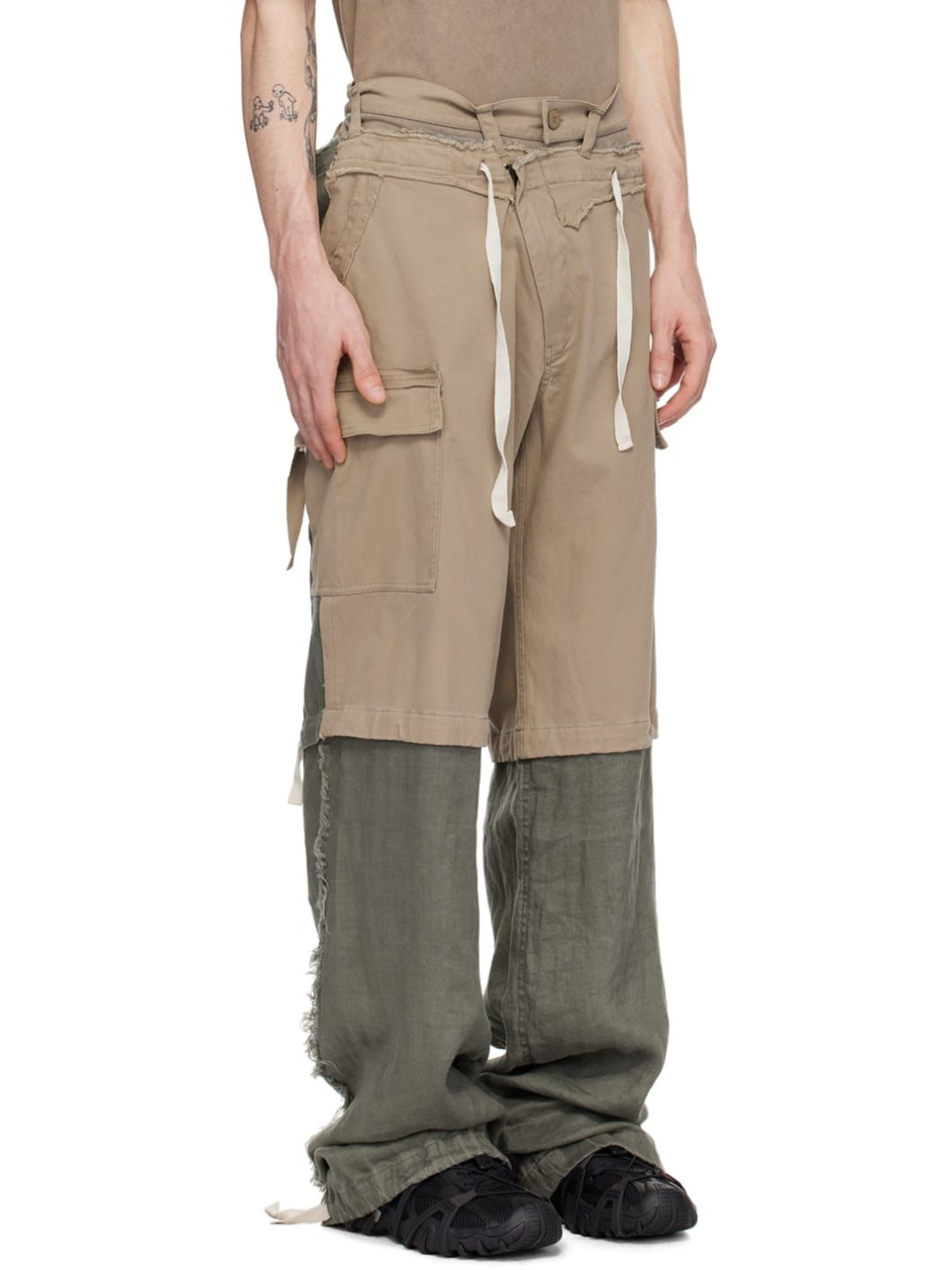 Gray & Khaki Baggy Cargo Pants - 2