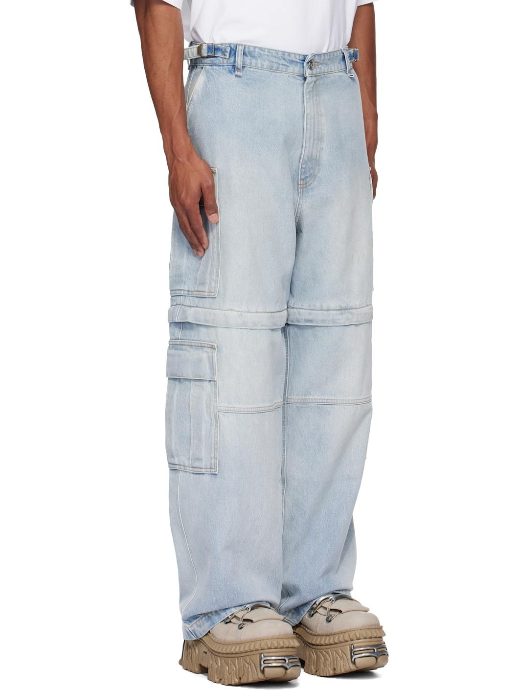Blue Convertible Denim Cargo Pants - 2
