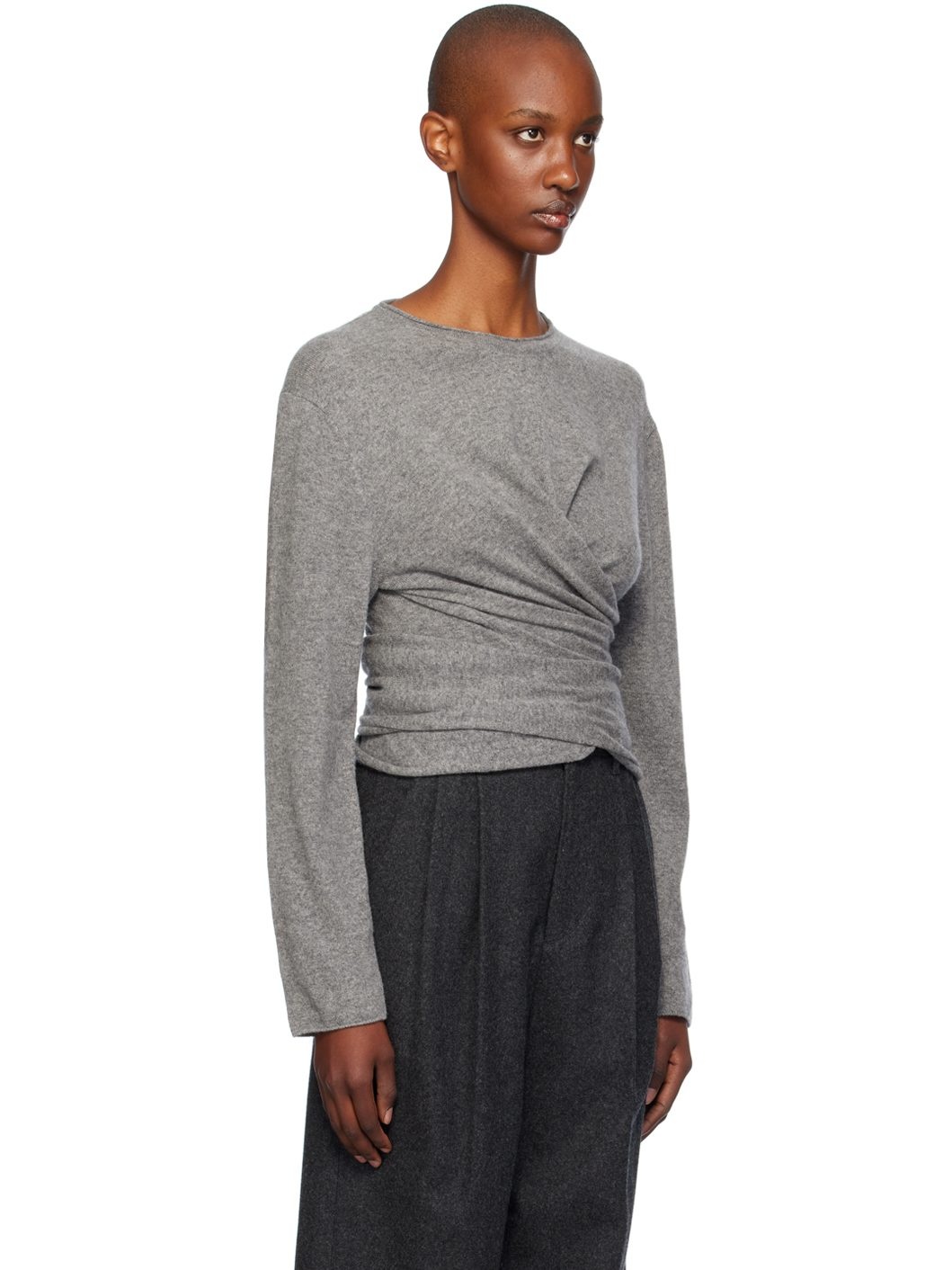 Gray Wrap Sweater - 2