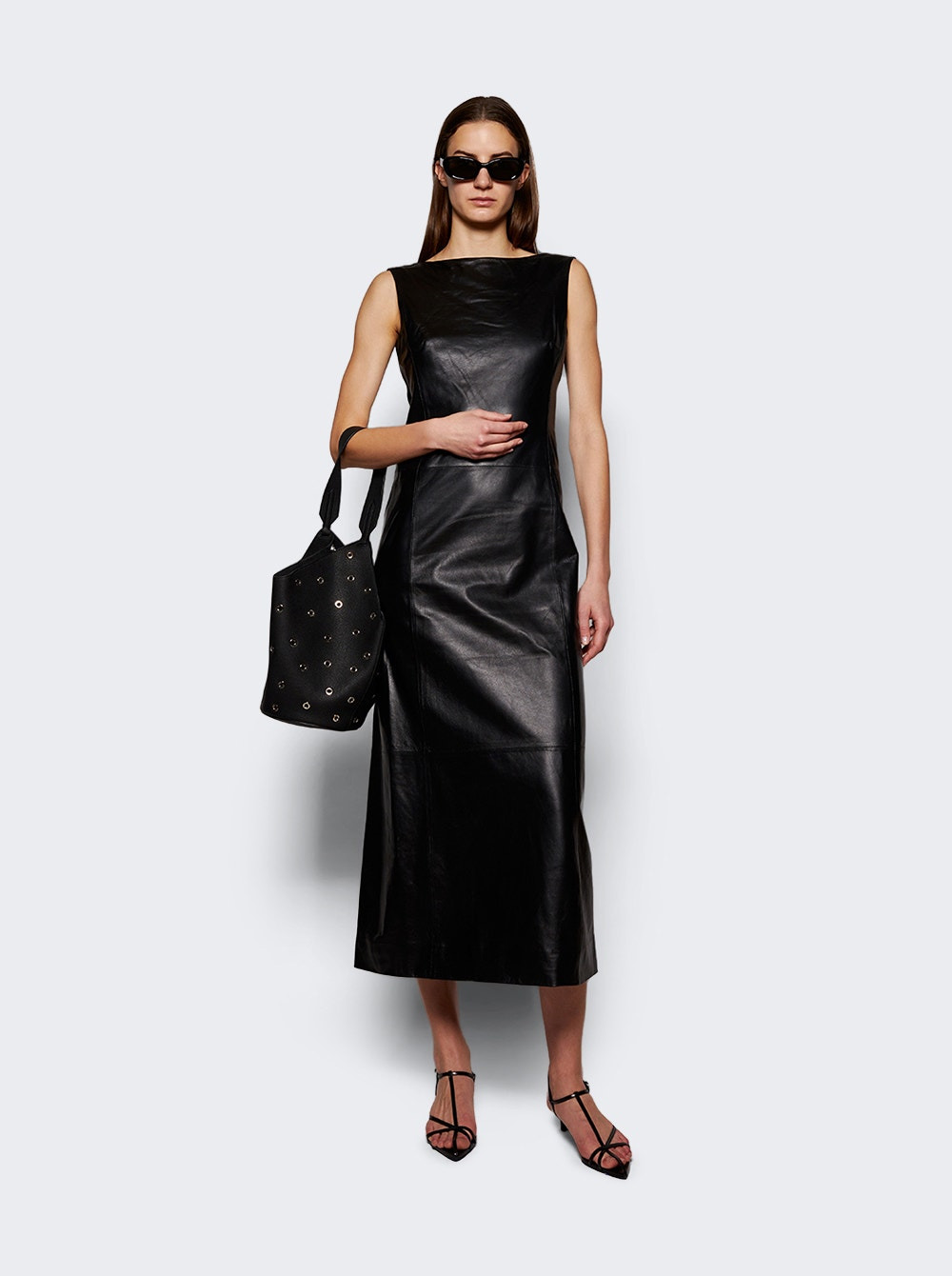 Lotus Small Tote Black Pebbled Leather With Grommets - 3