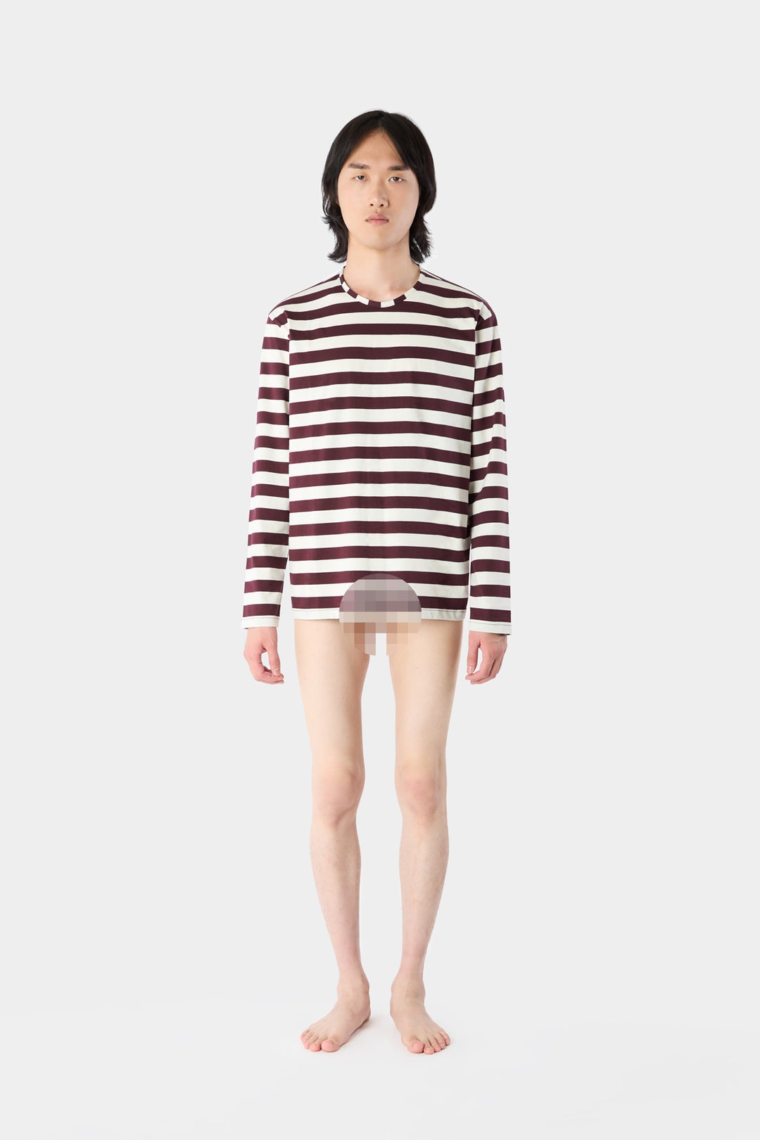 CLASSIC LONG SLEEVE T-SHIRT / cream & brown stripes - 1