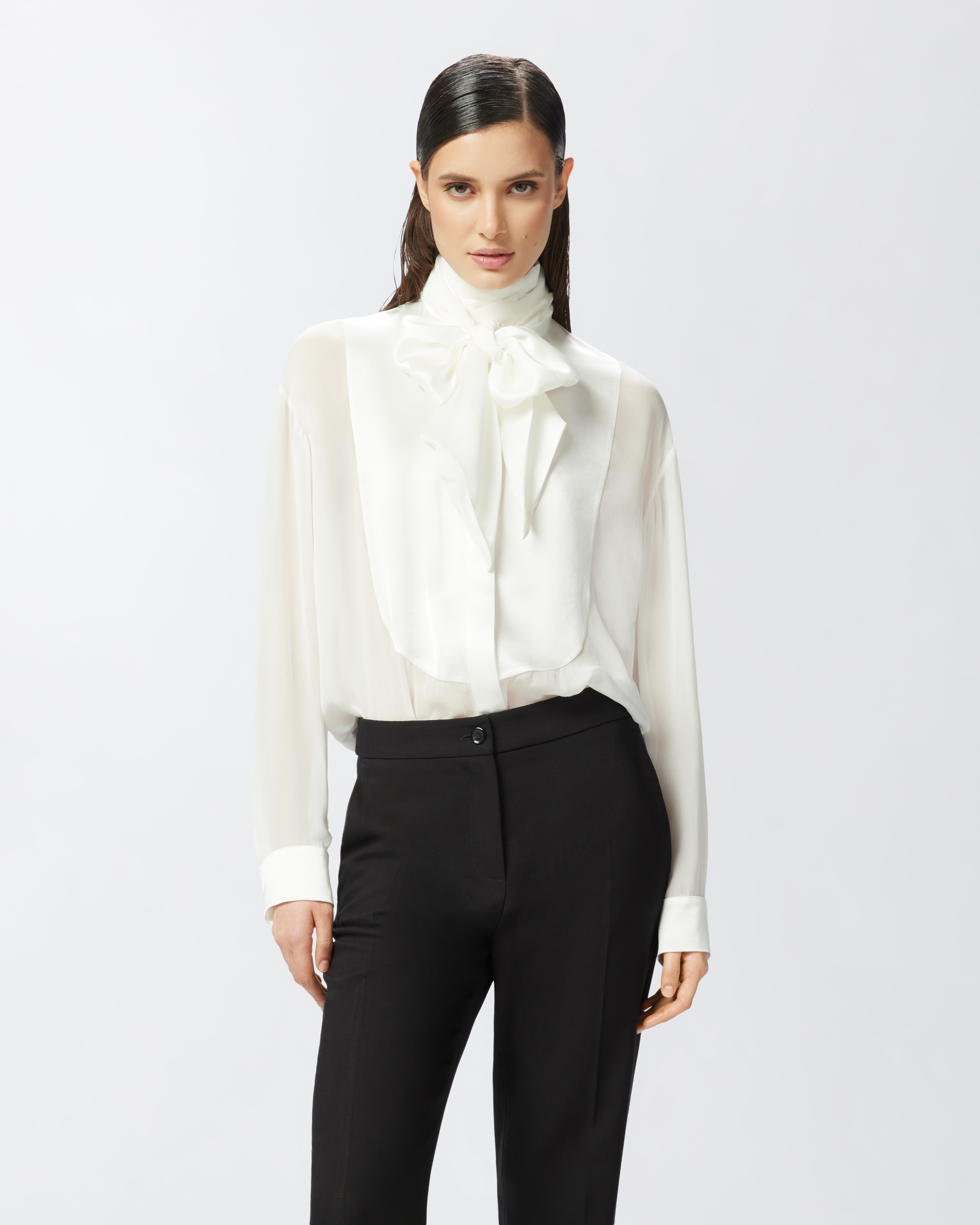 ELEGANT SHEER SHIRT WITH SATIN INSERT - 2