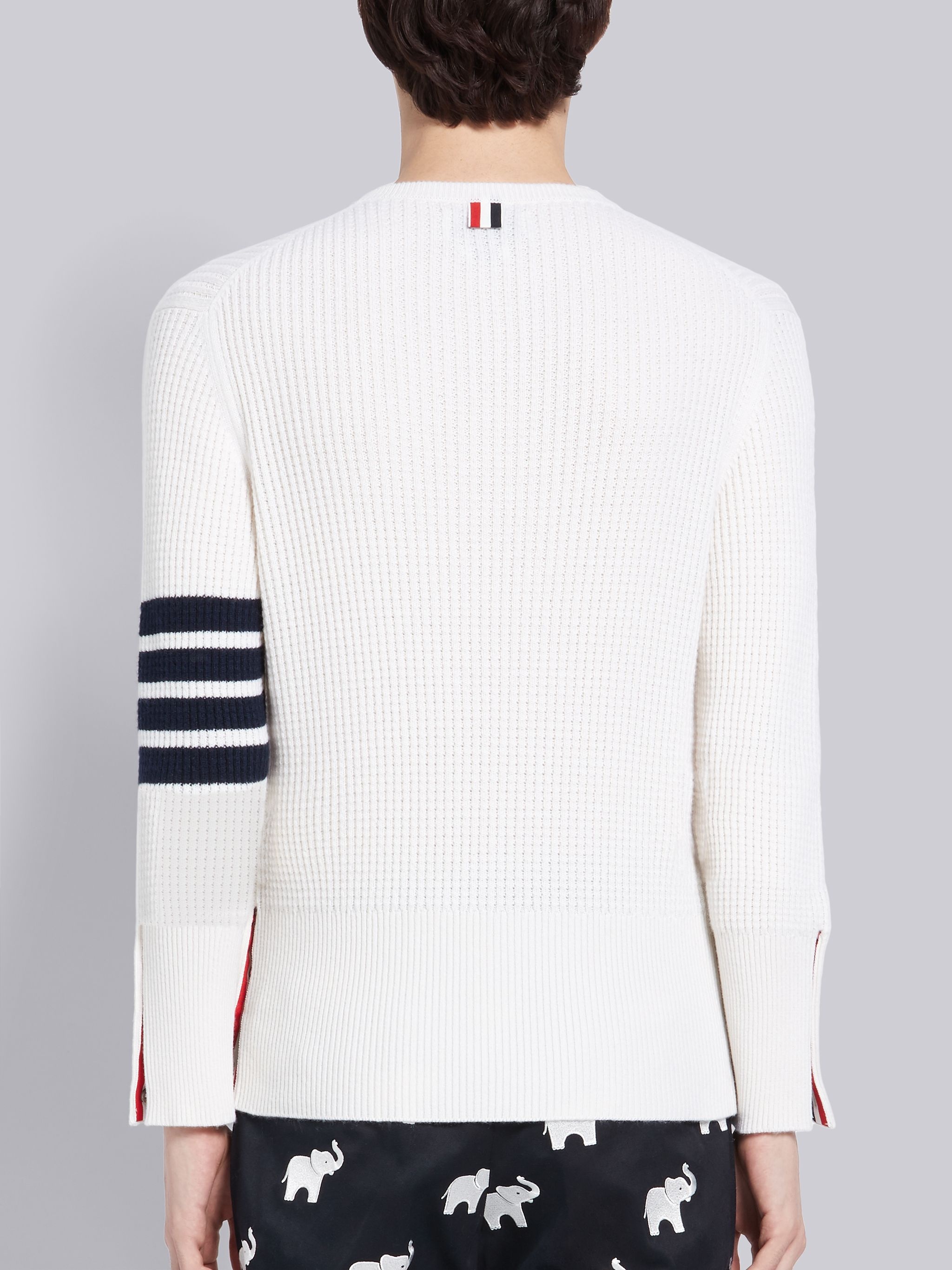 White Cashmere Waffle Stitch 4-Bar Stripe Henley - 3