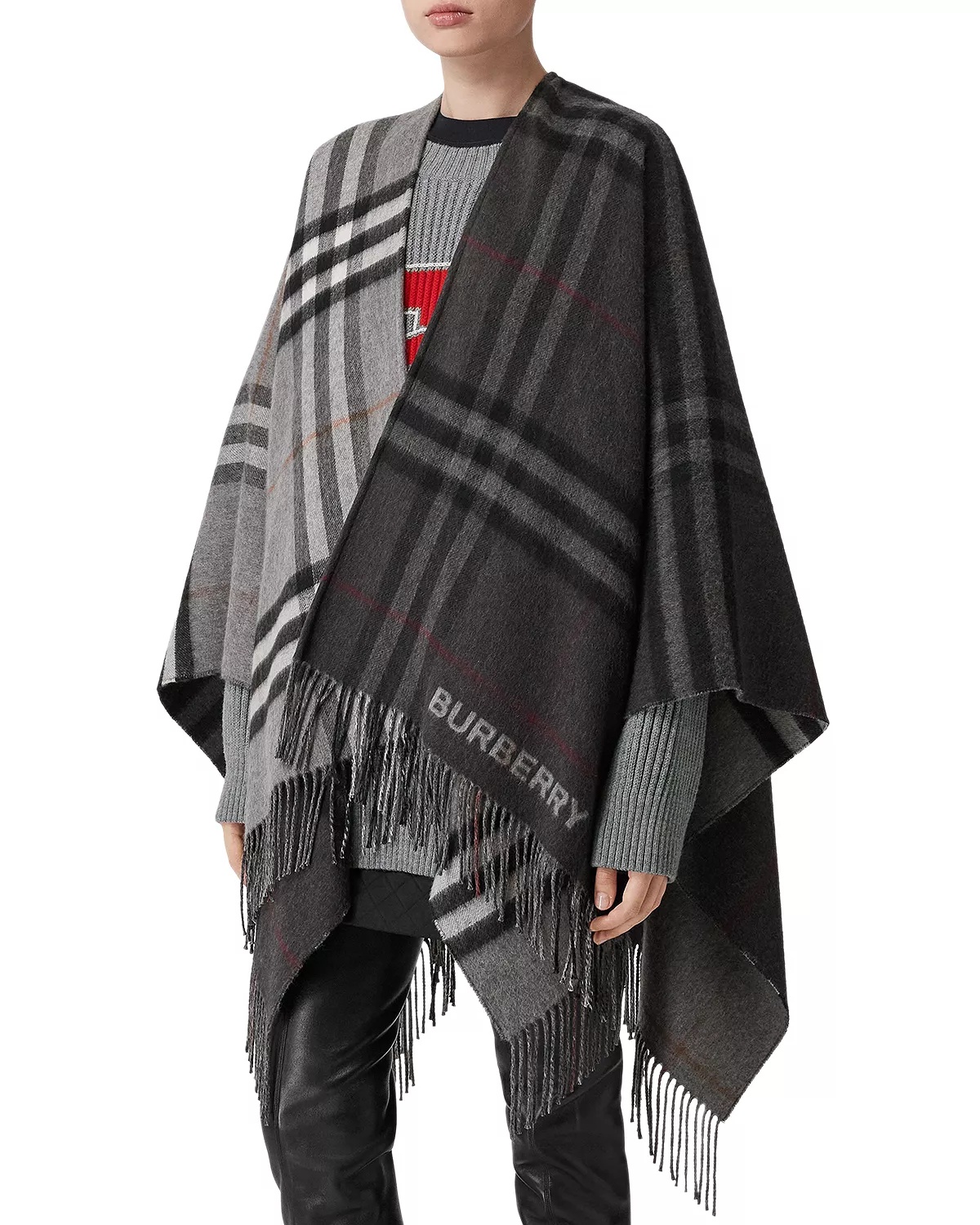 Contrast Check Jacquard Cape - 1