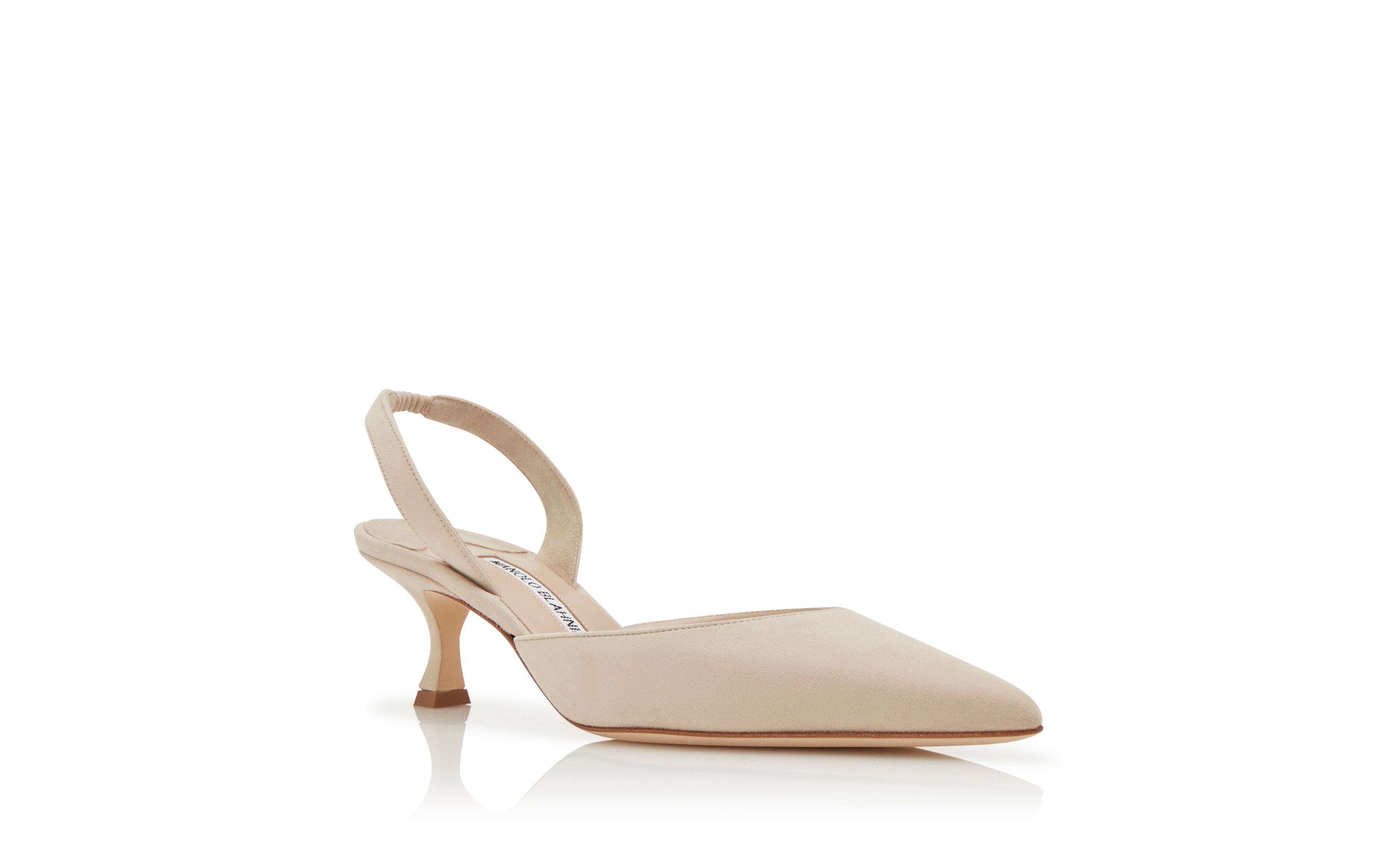 Light Beige Suede Slingback Pumps - 3