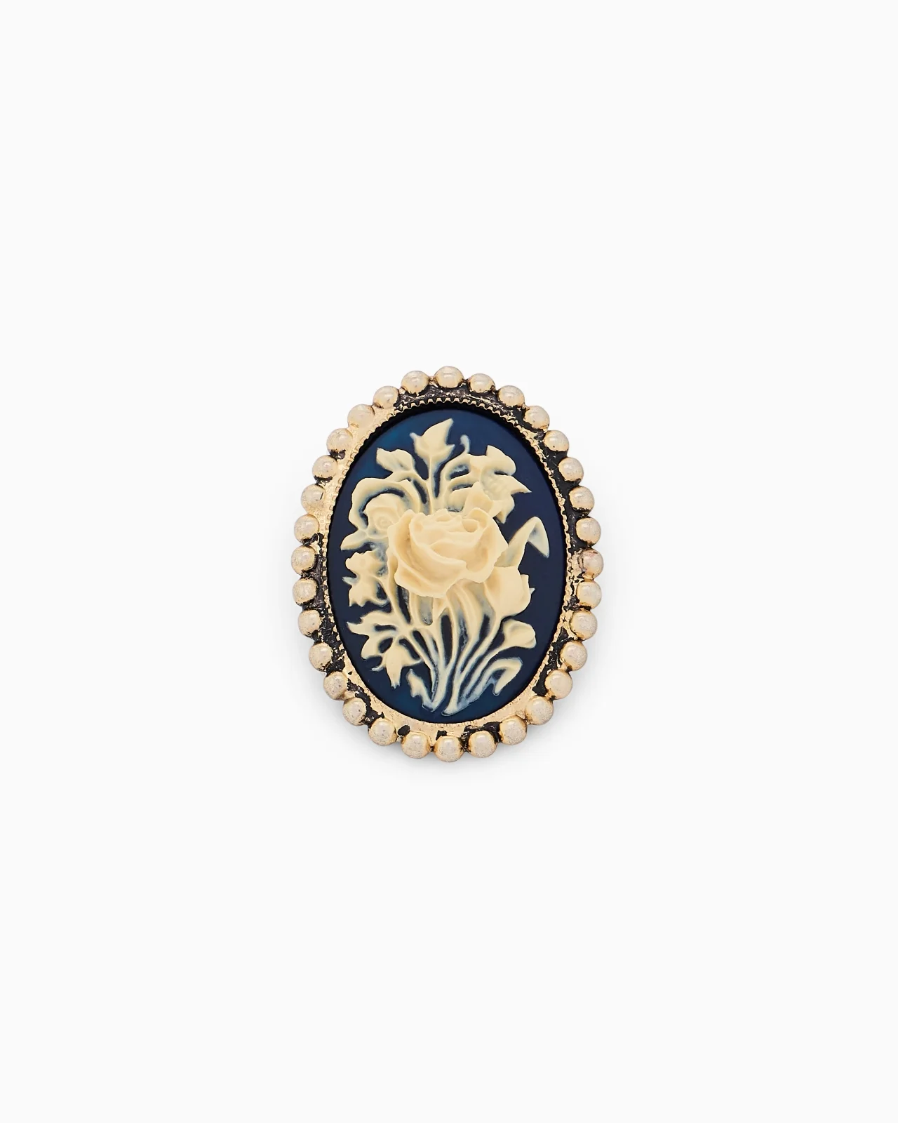 BRASS CAMEO BROOCH WITH A FLORAL MOTIF AND BEADED BORDER - 1