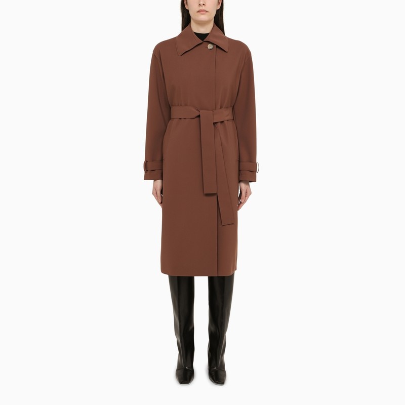 Trench-coat marron à double boutonnage avec ceinture - 1