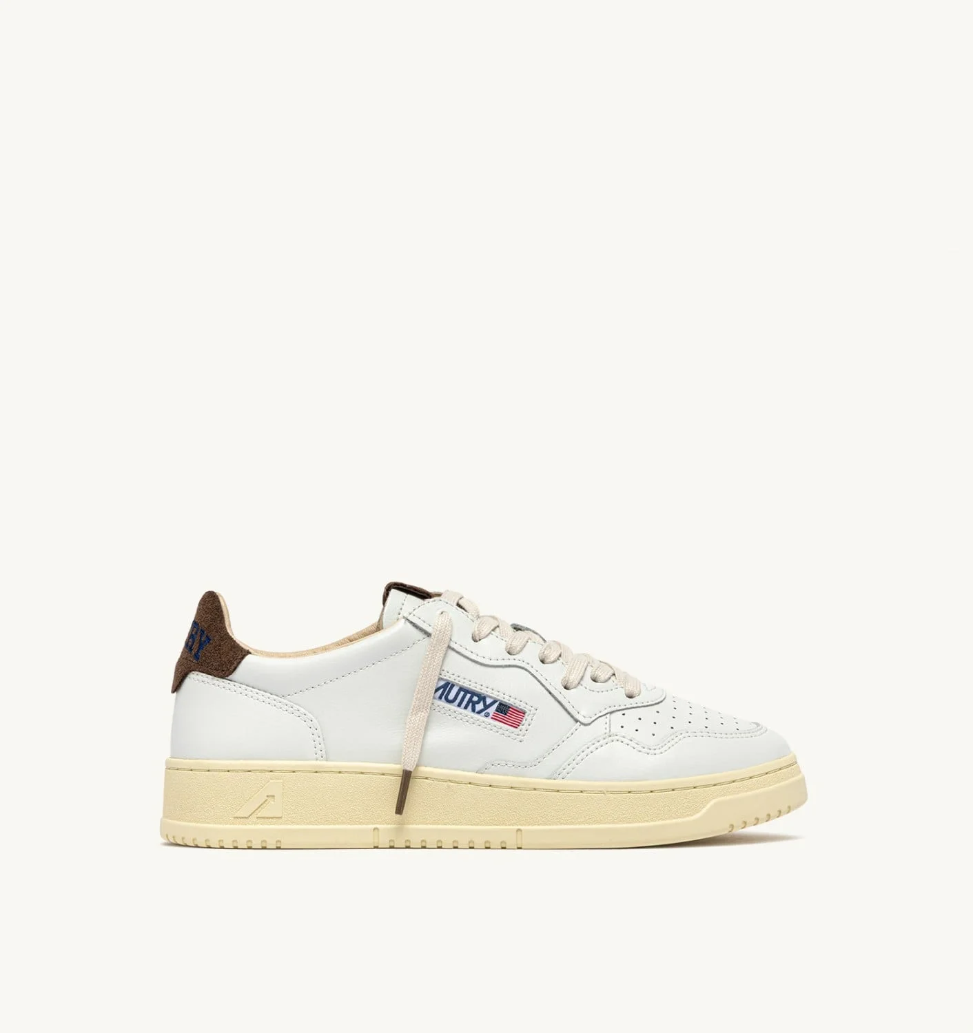 MEDALIST LOW SNEAKERS IN WHITE LEATHER AND CHOCOLATE CHIP SUEDE - 1