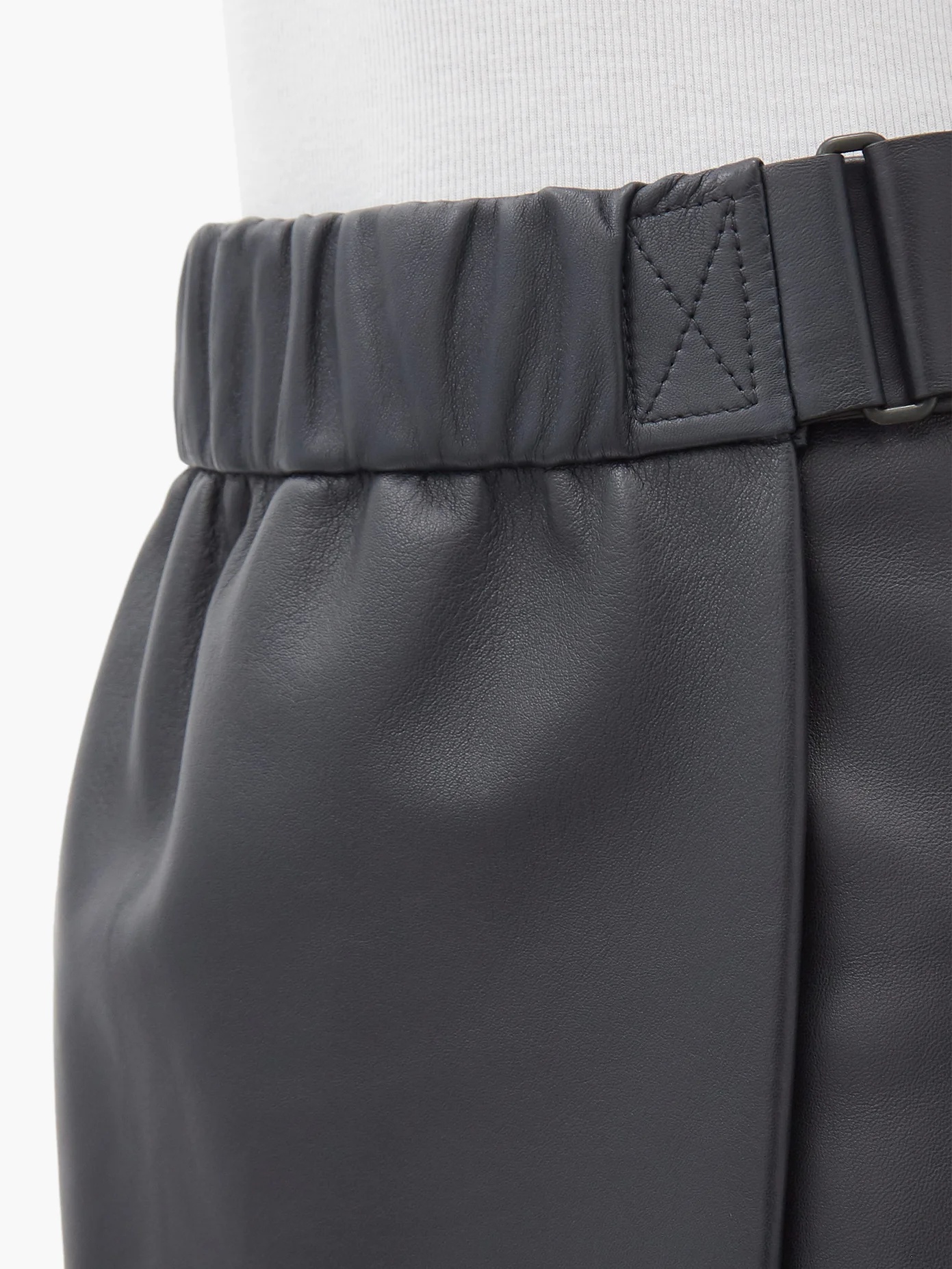 Elasticated-waist leather wrap skirt - 4