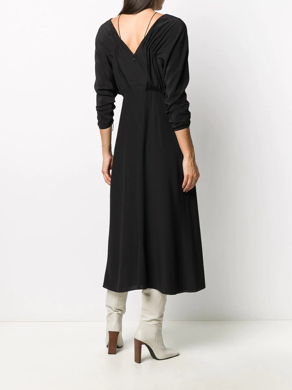 draped-sleeve drawstring midi dress - 4