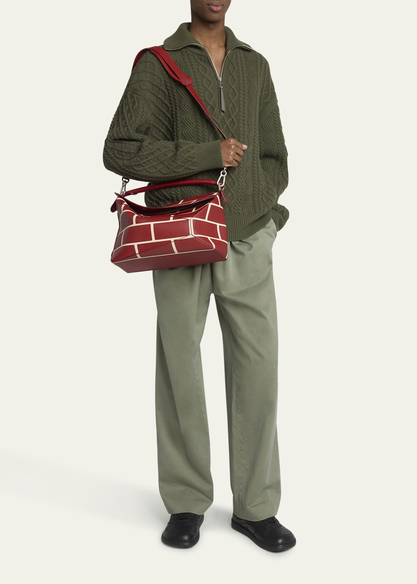 Men's Large Brick Leather Puzzle Edge Shoulder Bag - 6