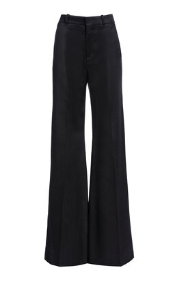 Wool-Silk Satin Wide-Leg Pants black - 1