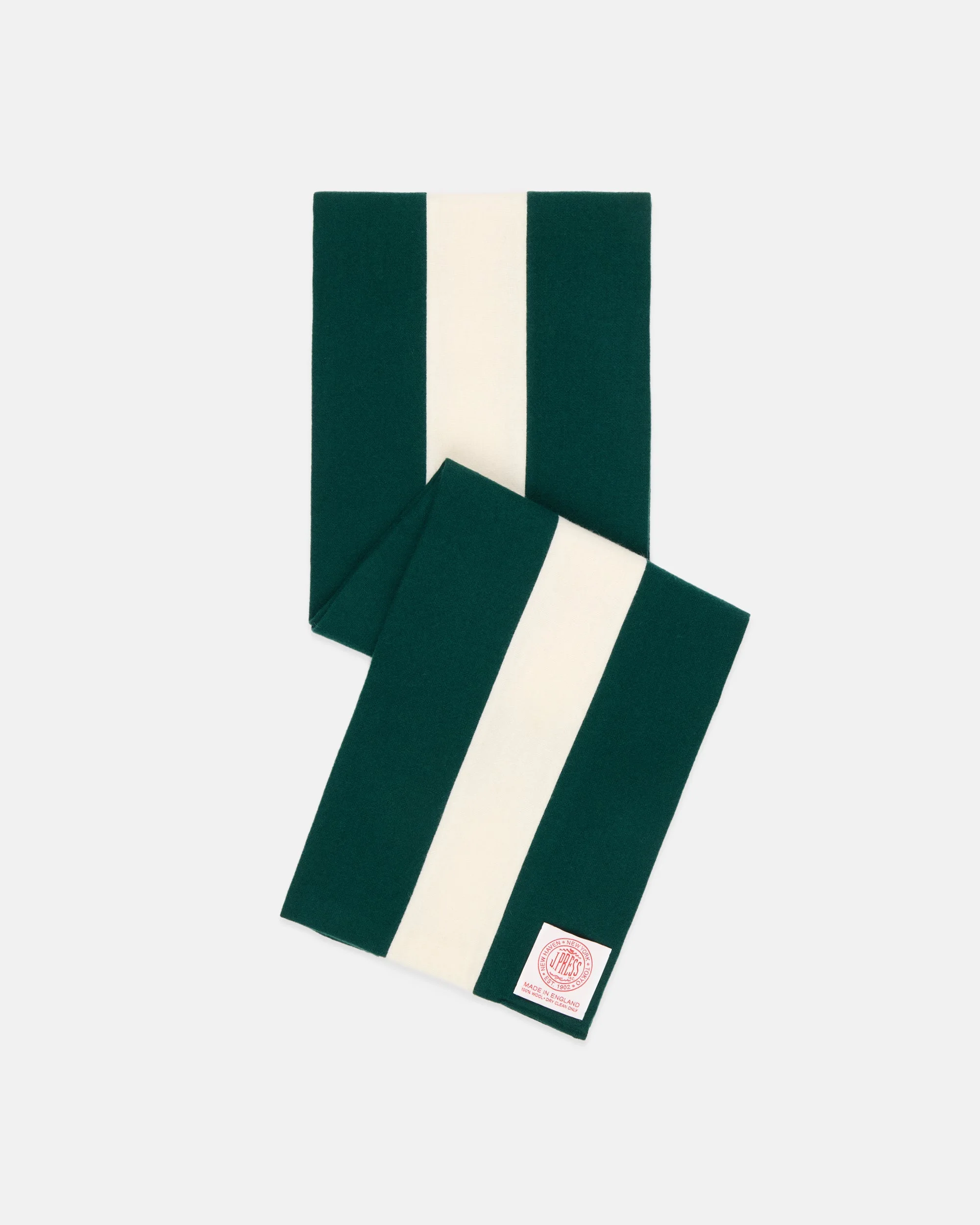 MADE-IN-ENGLAND GREEN & WHITE WOOL SCHOOLBOY MUFFLER - 1
