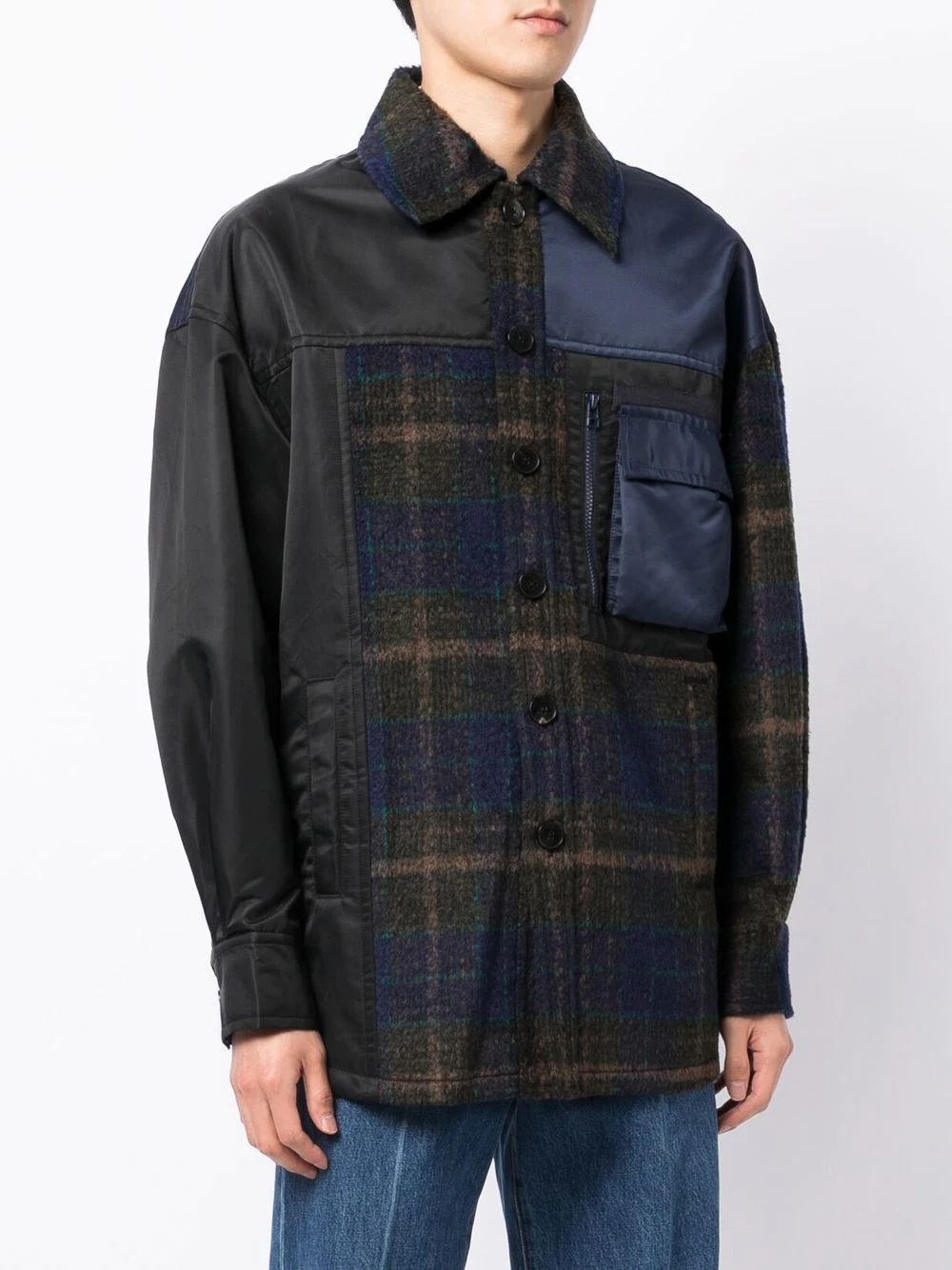 panelled plaid button-up jacket - 3