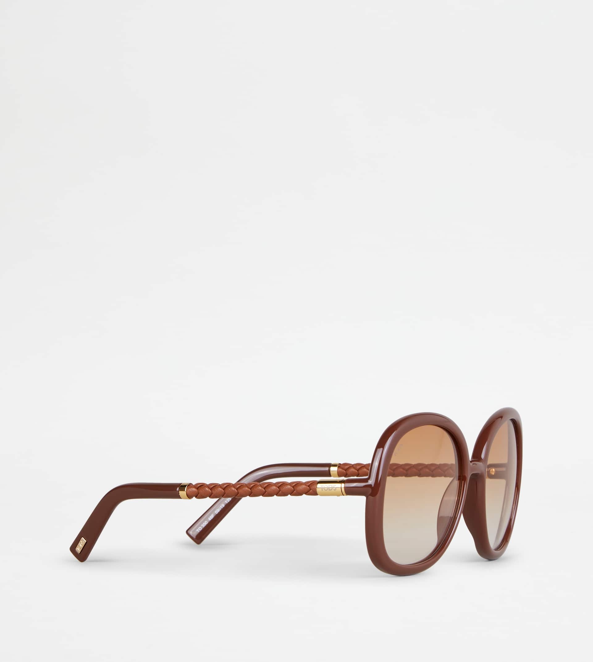 SUNGLASSES WITH TEMPLE IN LEATHER - BROWN - 3