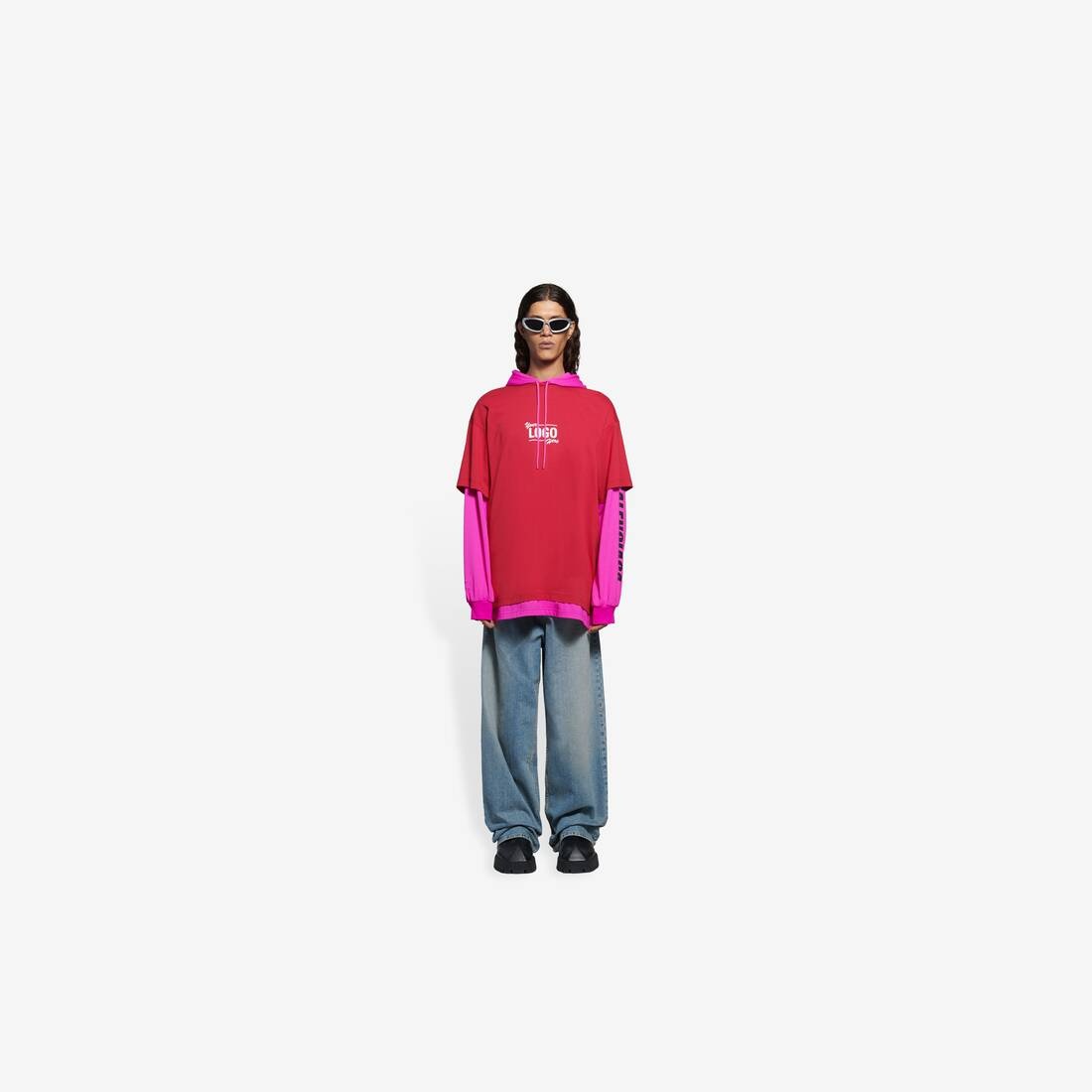 Your Logo Here Hooded T-shirt in Raspberry/white - 6